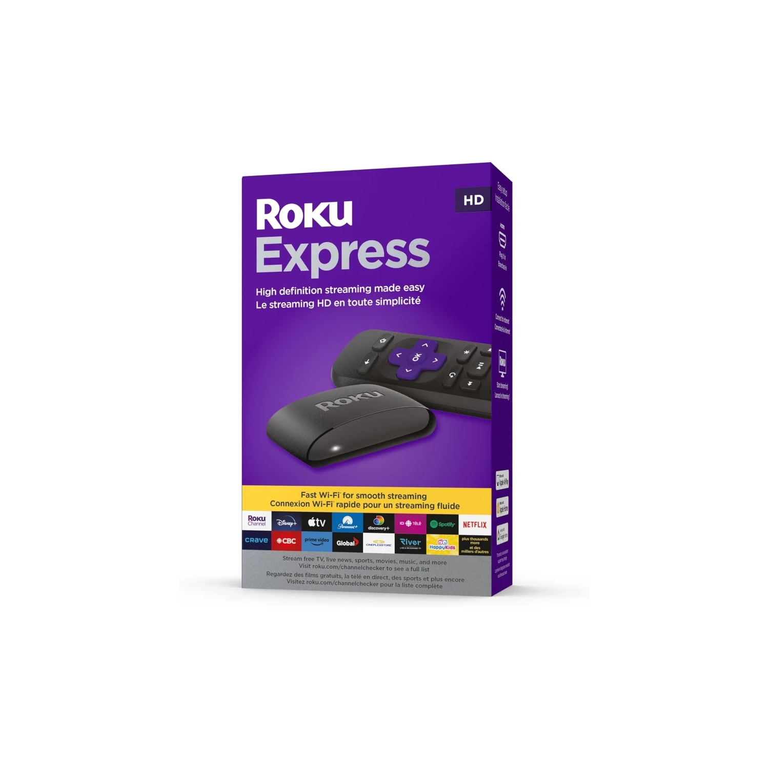 Appareil de diffusion en continu HD Express de Roku avec câble HDMI haute vitesse et télécommande simple