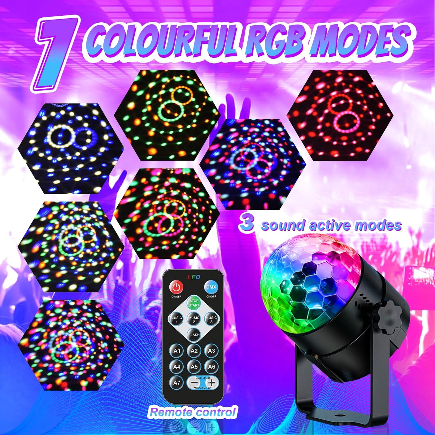 Lampe disco Party Light DJ de YOULIGHTS, lampe stroboscopique à commande vocale avec télécommande, 6 couleurs RVB 7 modes pour la maison, la pièce,