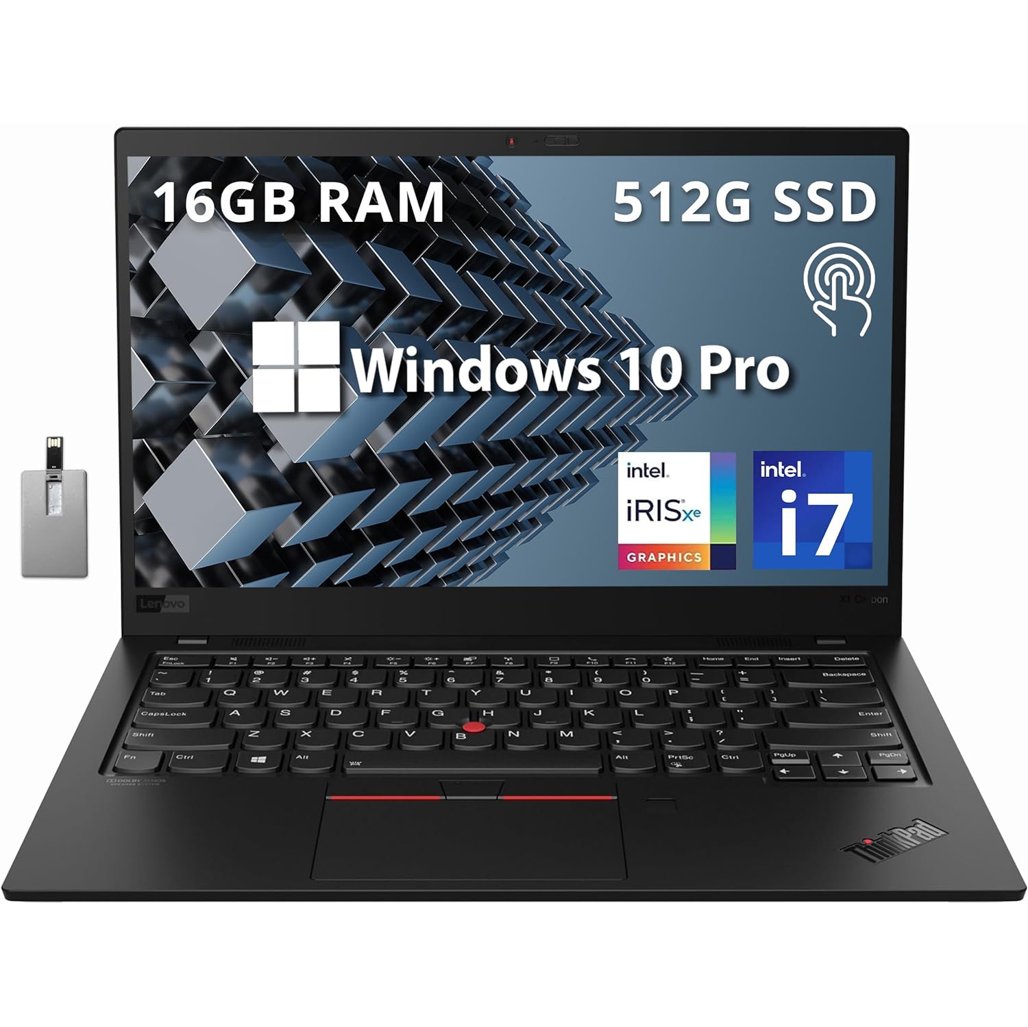 Lenovo Thinkpad X1 Carbon Gen 8 14.0" FHD IPS Touchscreen Business Laptop, Intel Core i7-10610U, 512GB PCIe SSD, 16GB RAM, Fingerprint Reader, Win10 Pro, Black, 32GB USB Card