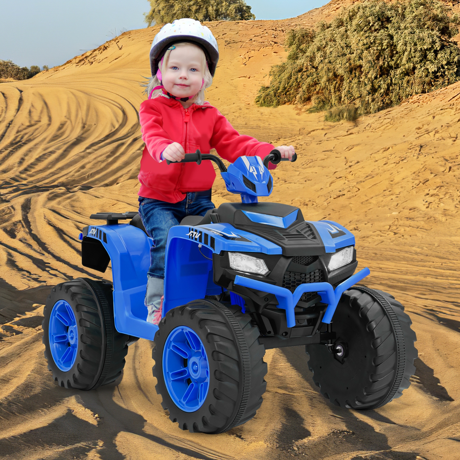 Gymax Kids Ride-On ATV 24V Battery Powered Electric Vehicle w/ Wireless Connection Music Radio