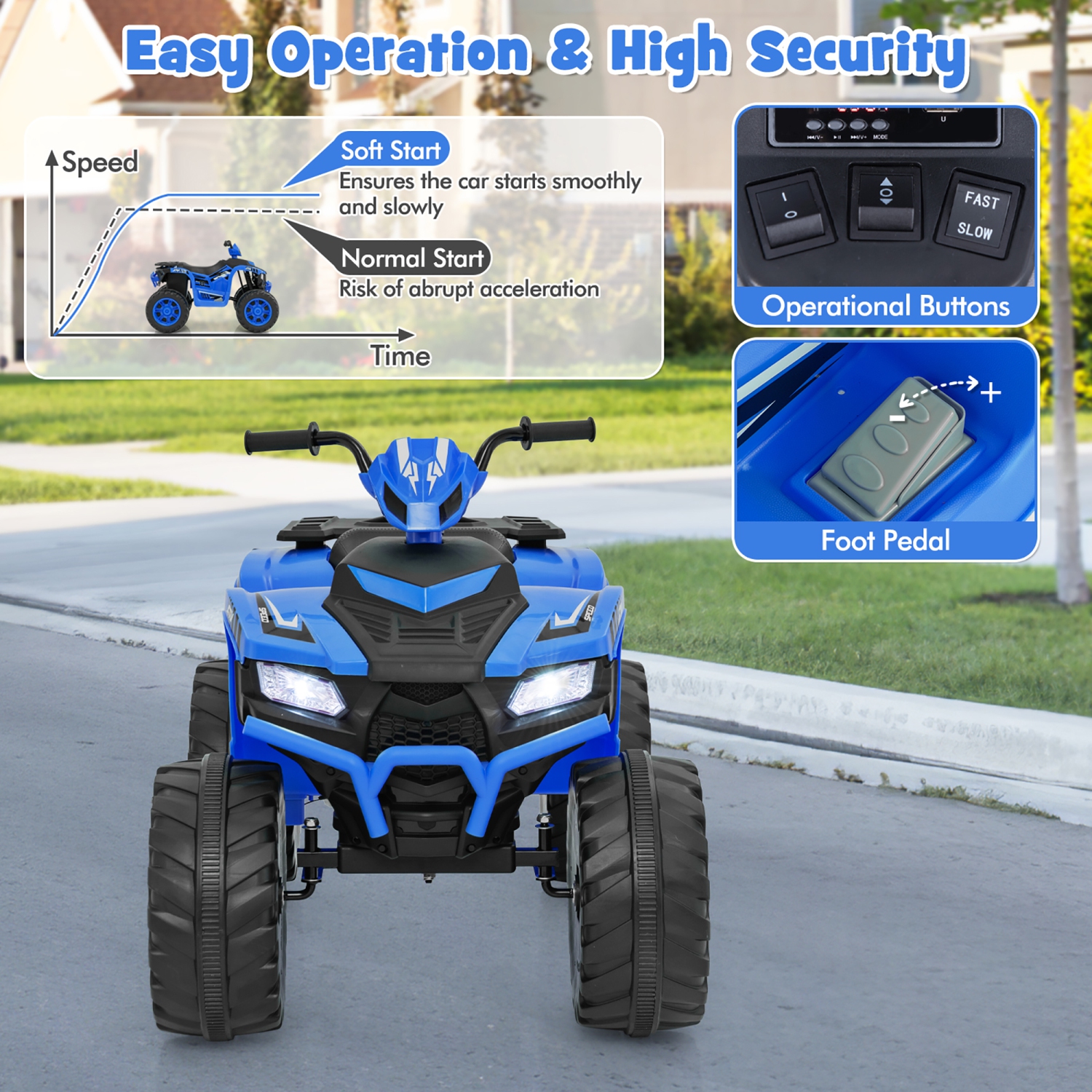 Gymax Kids Ride-On ATV 24V Battery Powered Electric Vehicle w/ Wireless Connection Music Radio