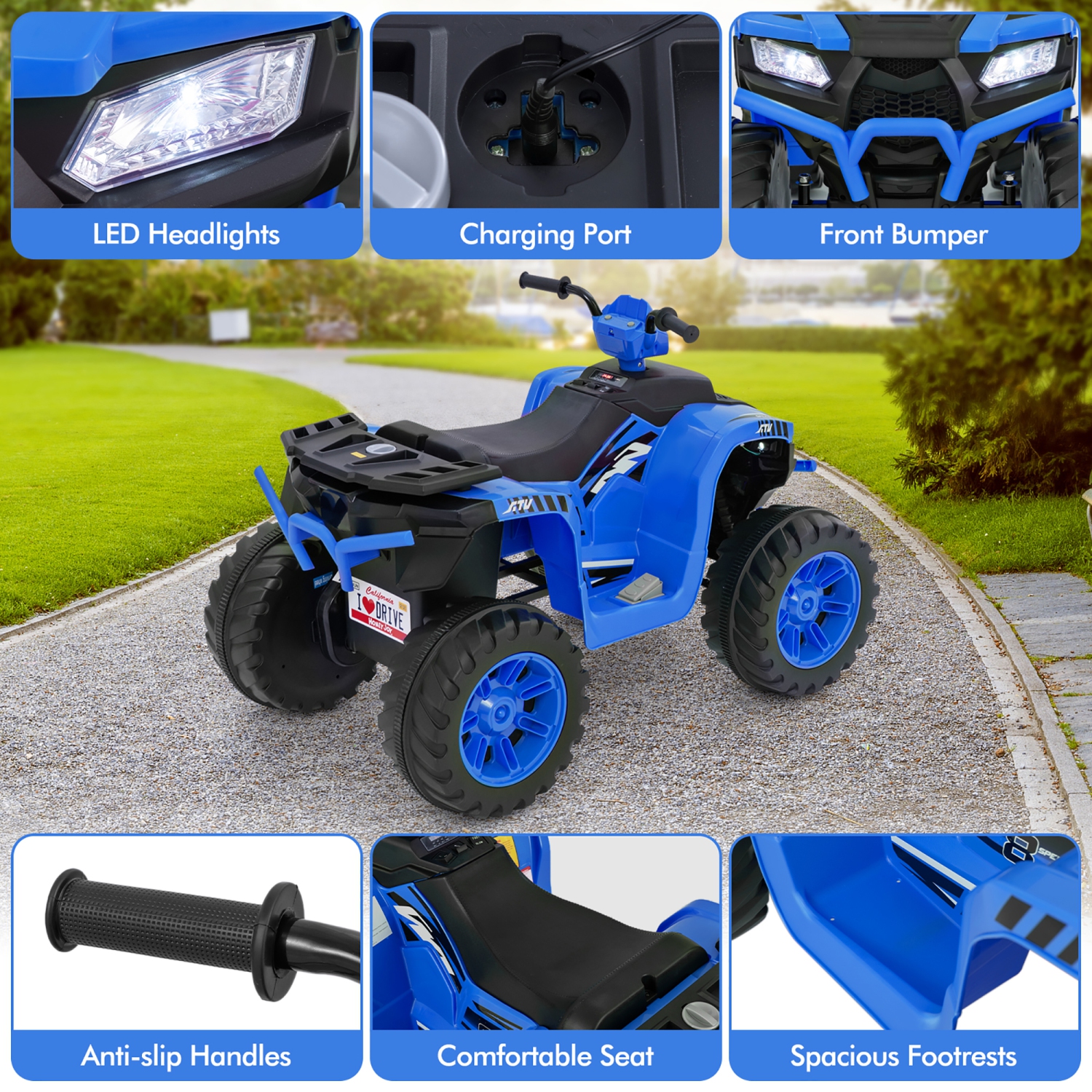 Gymax Kids Ride-On ATV 24V Battery Powered Electric Vehicle w/ Wireless Connection Music Radio