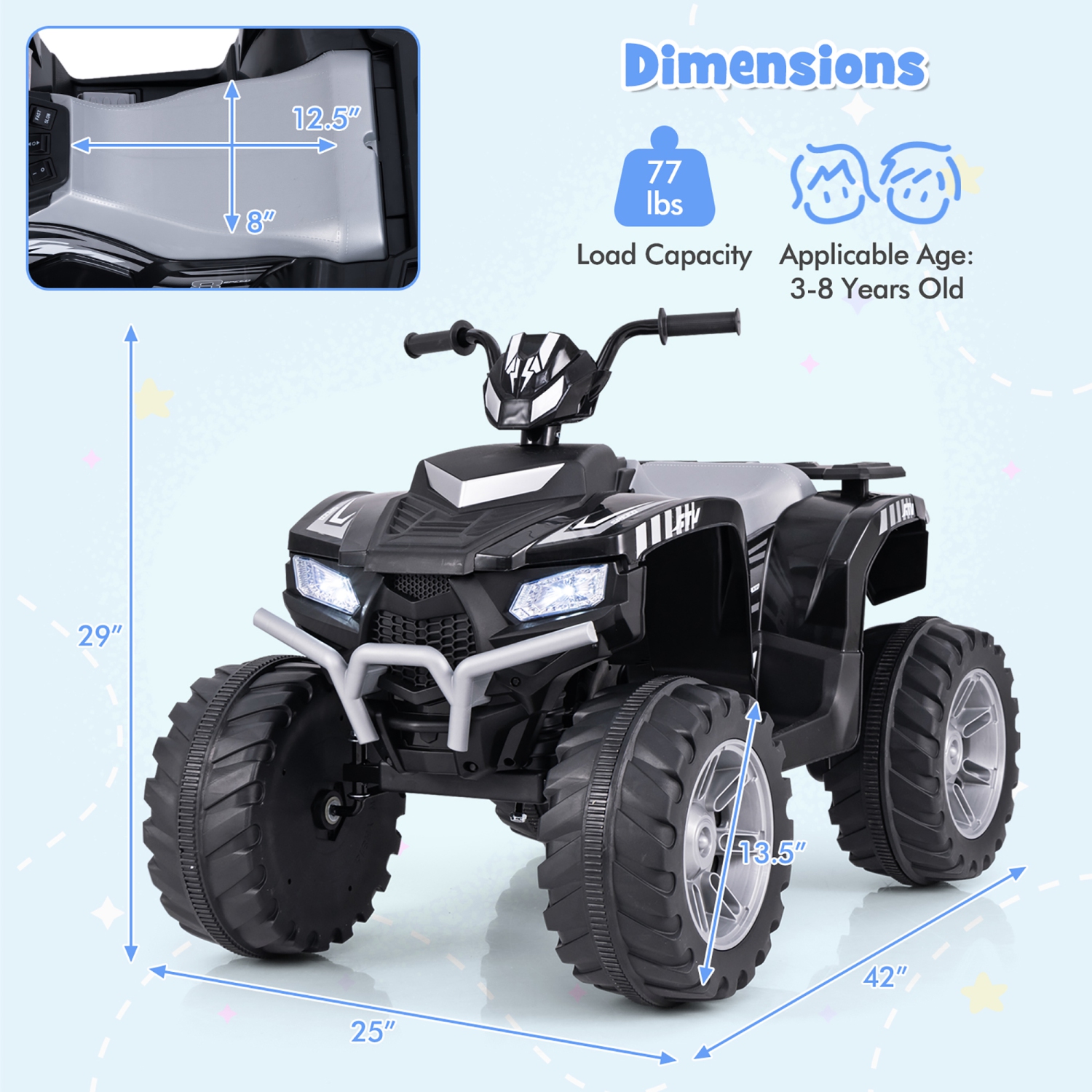 Gymax Kids Ride-On ATV 24V Battery Powered Electric Vehicle w/ Wireless Connection Music Radio