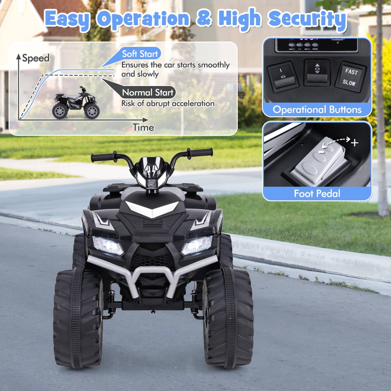 Gymax Kids Ride-On ATV 24V Battery Powered Electric Vehicle w/ Wireless Connection Music Radio