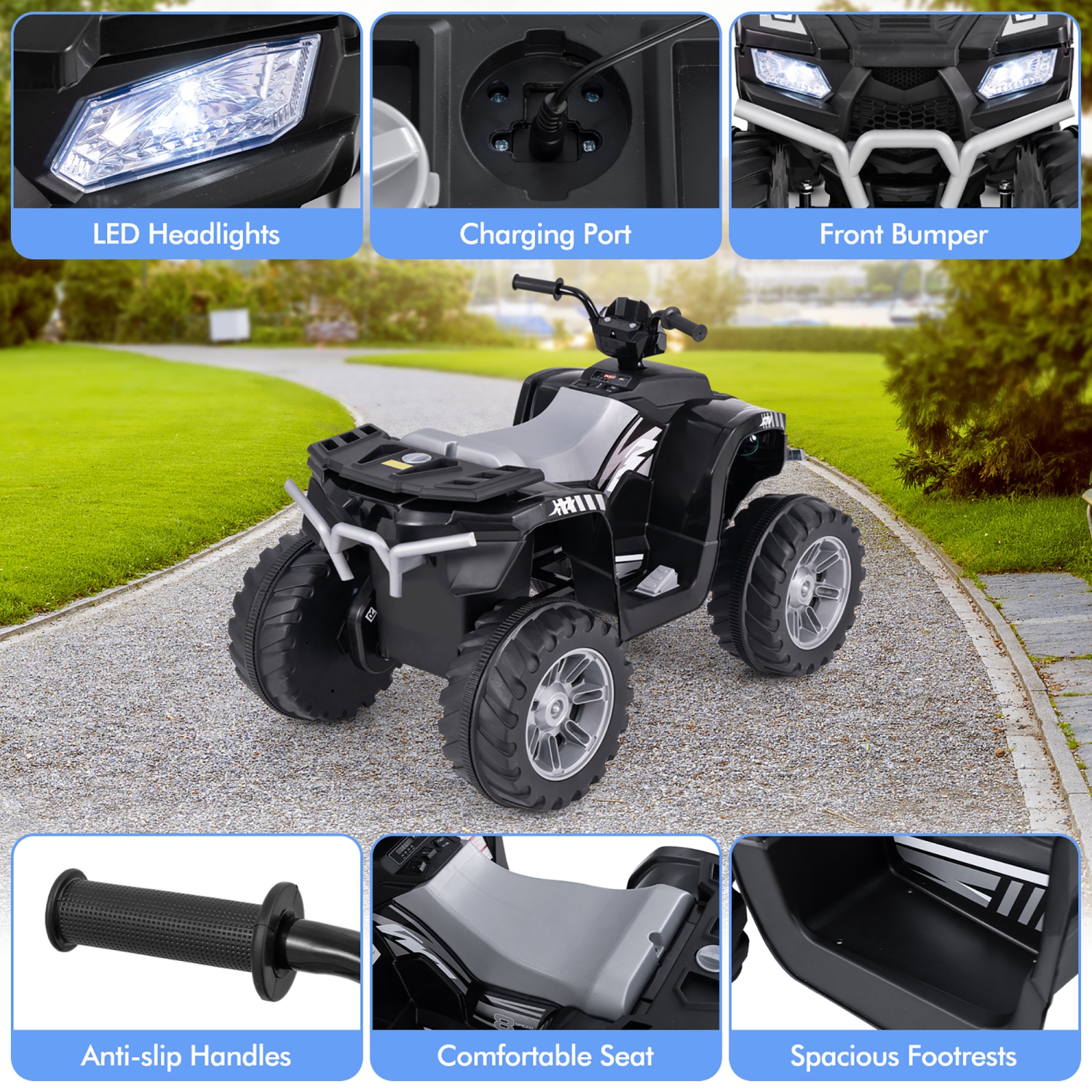 Gymax Kids Ride-On ATV 24V Battery Powered Electric Vehicle w/ Wireless Connection Music Radio