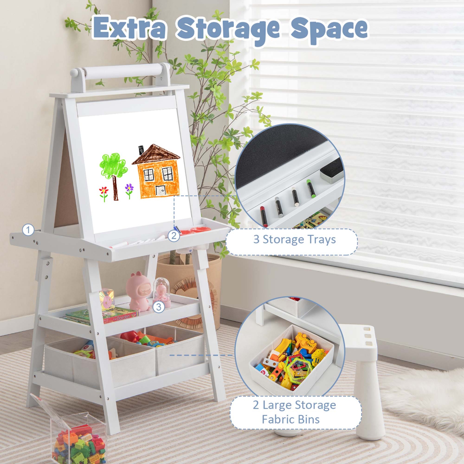 Costway 3 in 1 Double-Sided Wooden Kid's Art Easel Whiteboard