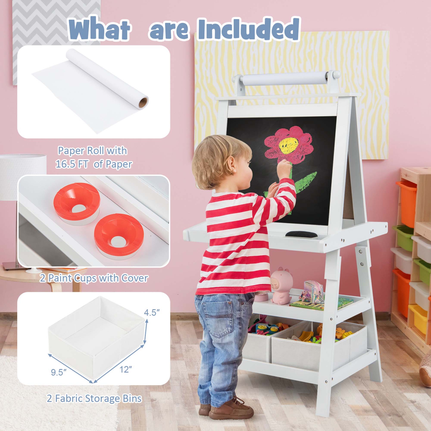 Costway 3 in 1 Double-Sided Wooden Kid's Art Easel Whiteboard
