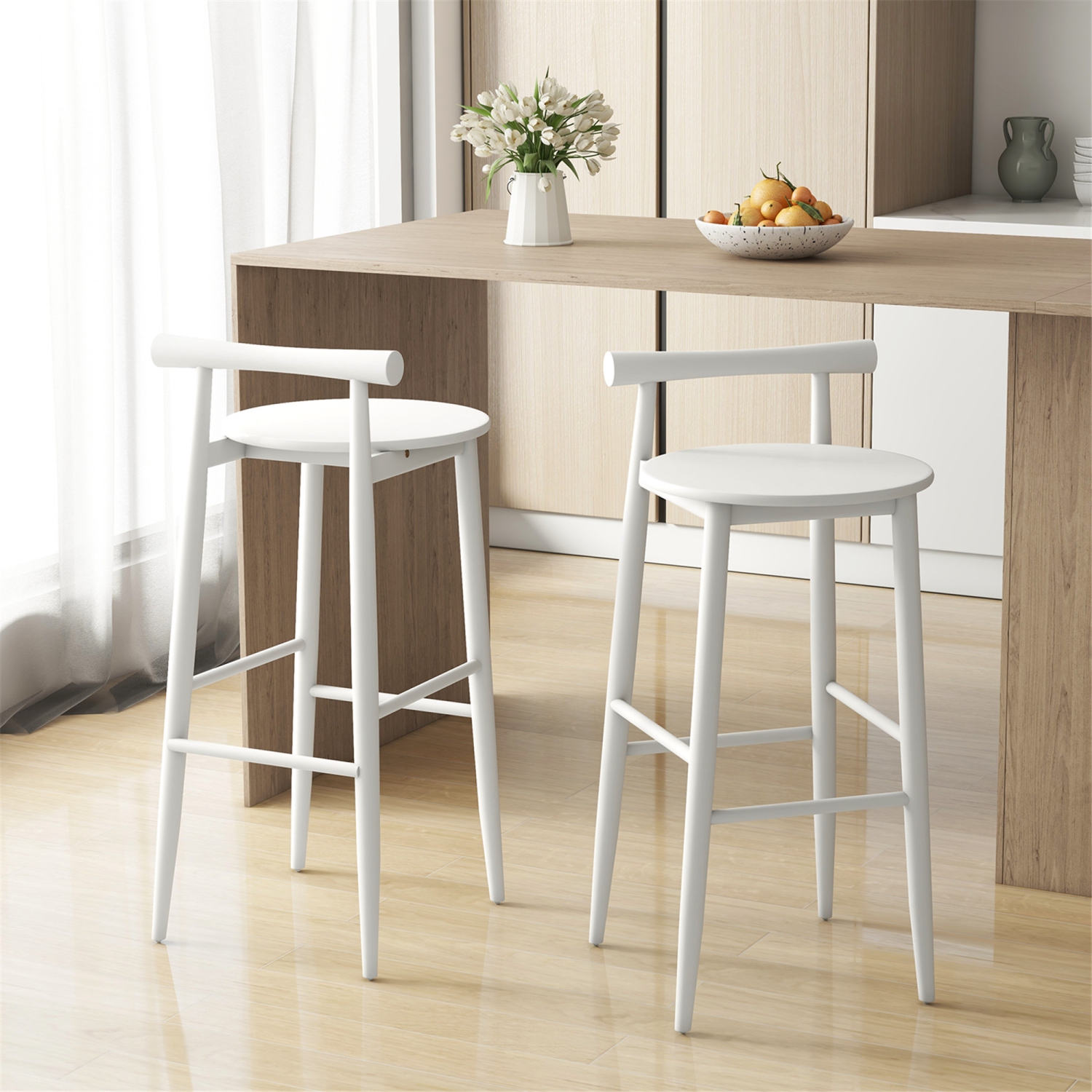 Gymax Bar Height Stools Set of 2 Bar Chair w/ Acacia Wood Frame Supporting Legs