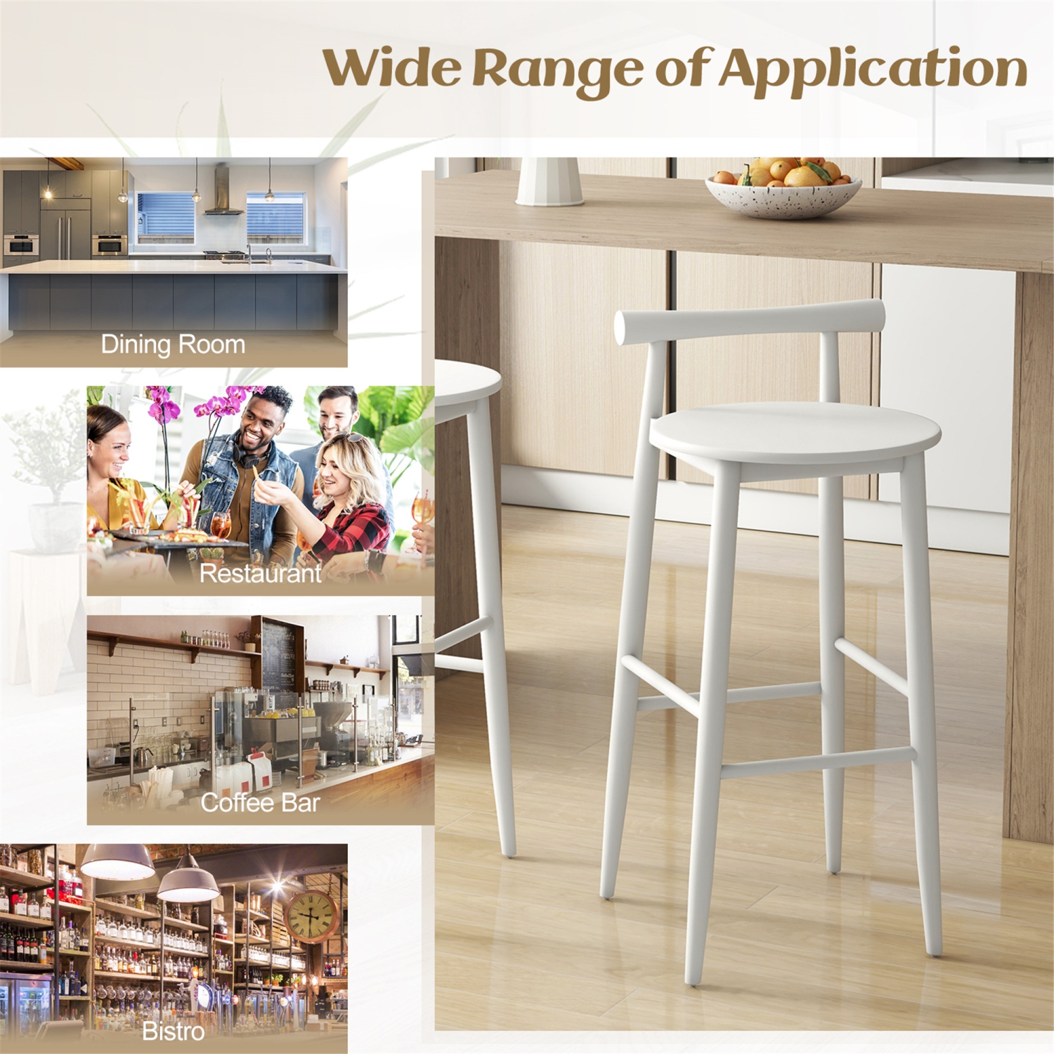 Gymax Bar Height Stools Set of 2 Bar Chair w/ Acacia Wood Frame Supporting Legs