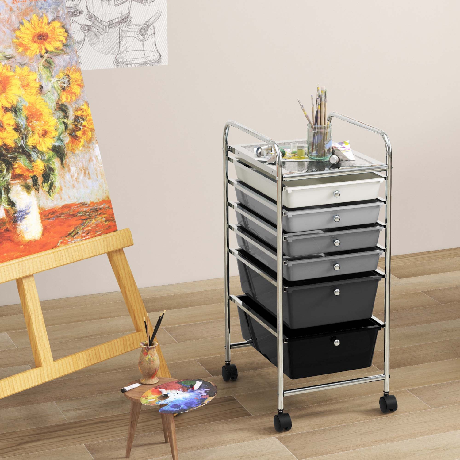 Costway 6 Drawer Rolling Storage Cart Scrapbook Paper Office Organizer