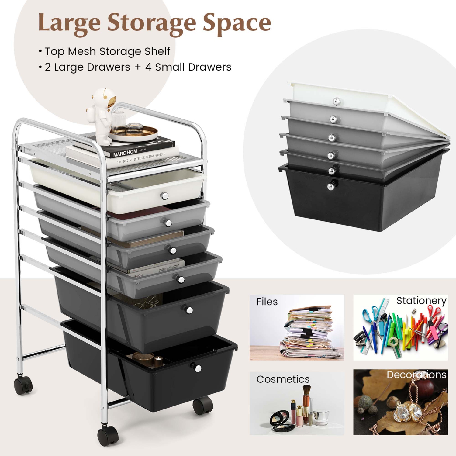 Costway 6 Drawer Rolling Storage Cart Scrapbook Paper Office Organizer