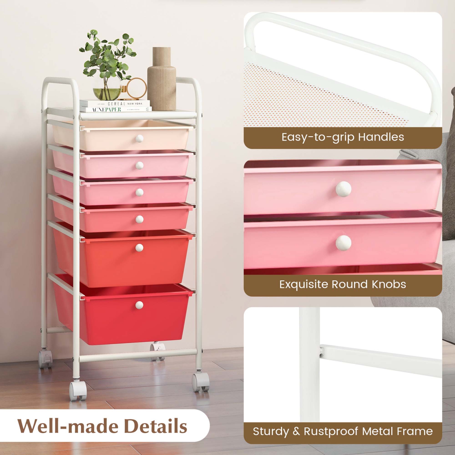 Costway 6 Drawer Rolling Storage Cart Scrapbook Paper Office Organizer