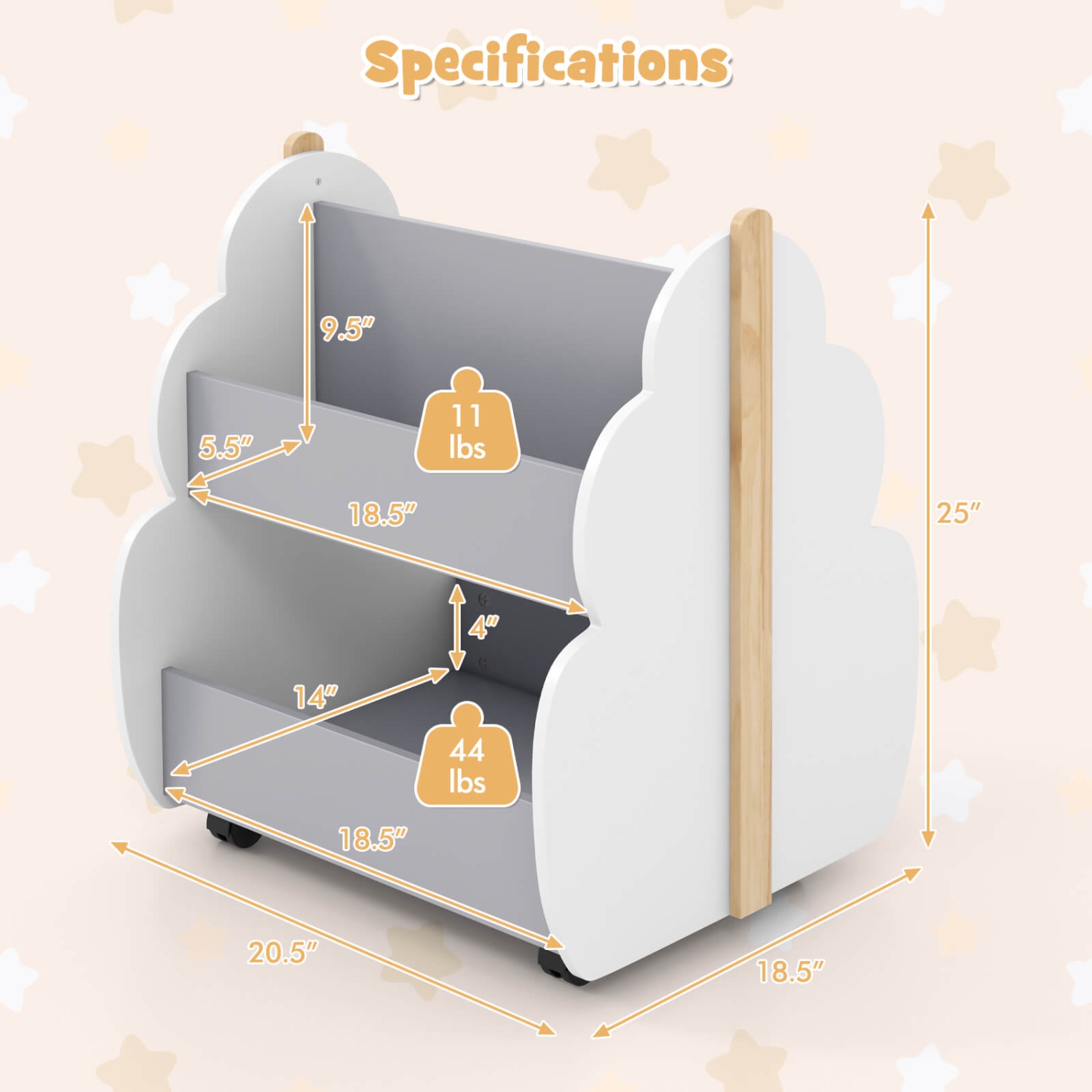 Bibliothèque en bois à 2 tablettes et à roulettes pour enfants de Costway avec bibliothèque à deux côtés