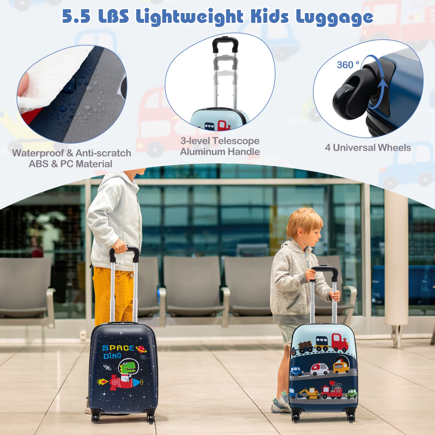 Costway 5 PCS Kids Luggage Set with Backpack Neck Pillow Luggage Tag Lunch Bag Wheels