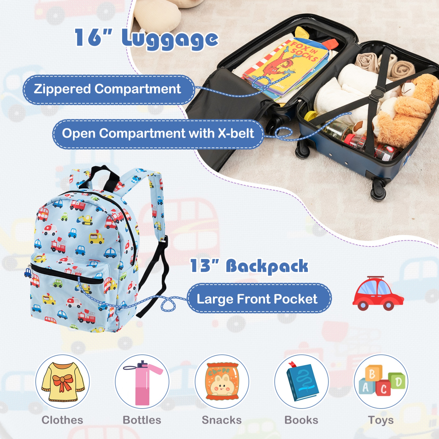 Costway 5 PCS Kids Luggage Set with Backpack Neck Pillow Luggage Tag Lunch Bag Wheels