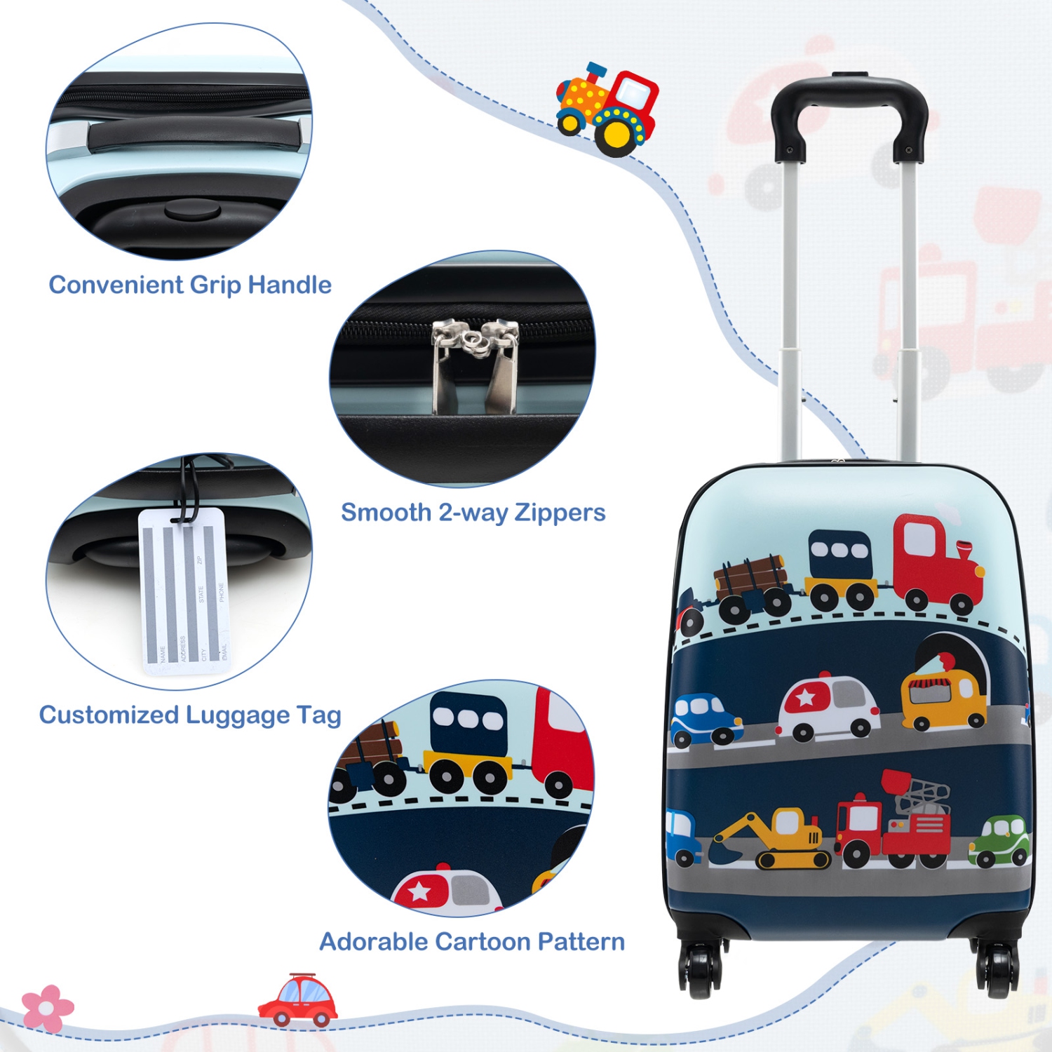 Costway 5 PCS Kids Luggage Set with Backpack Neck Pillow Luggage Tag Lunch Bag Wheels