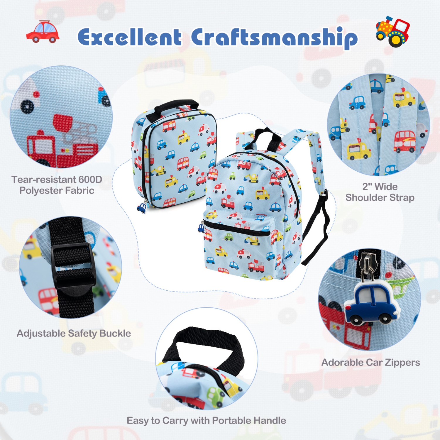 Costway 5 PCS Kids Luggage Set with Backpack Neck Pillow Luggage Tag Lunch Bag Wheels