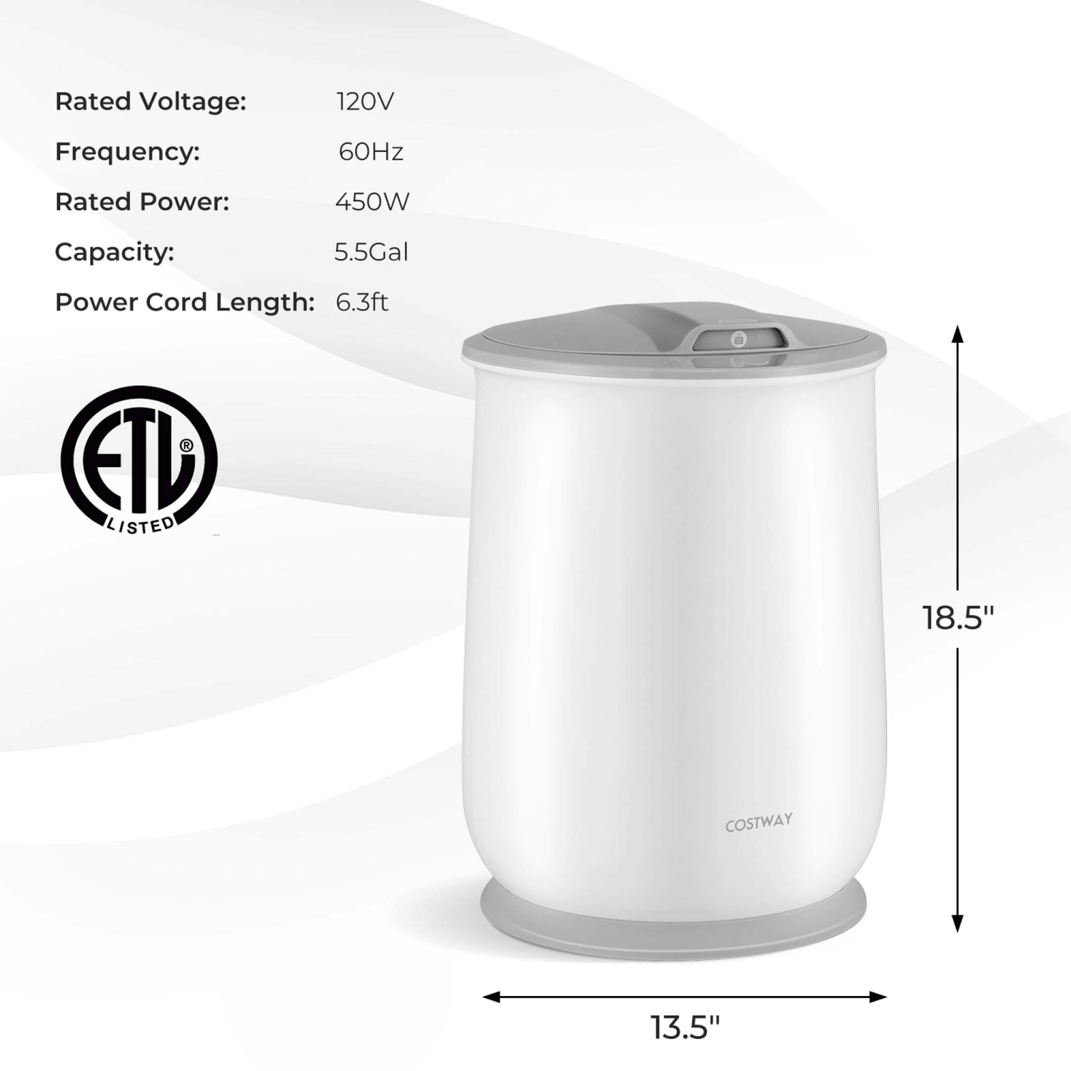 Chauffe-serviette 21&nbsp;L de Costway pour salle de bain avec couvercle rabattable et arrêt automatique