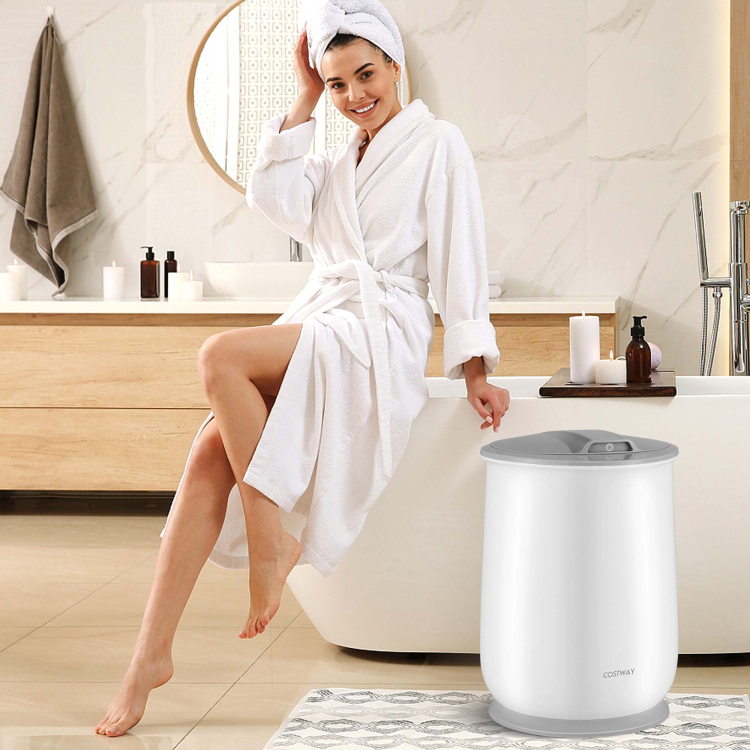 Chauffe-serviette 21&nbsp;L de Costway pour salle de bain avec couvercle rabattable et arrêt automatique