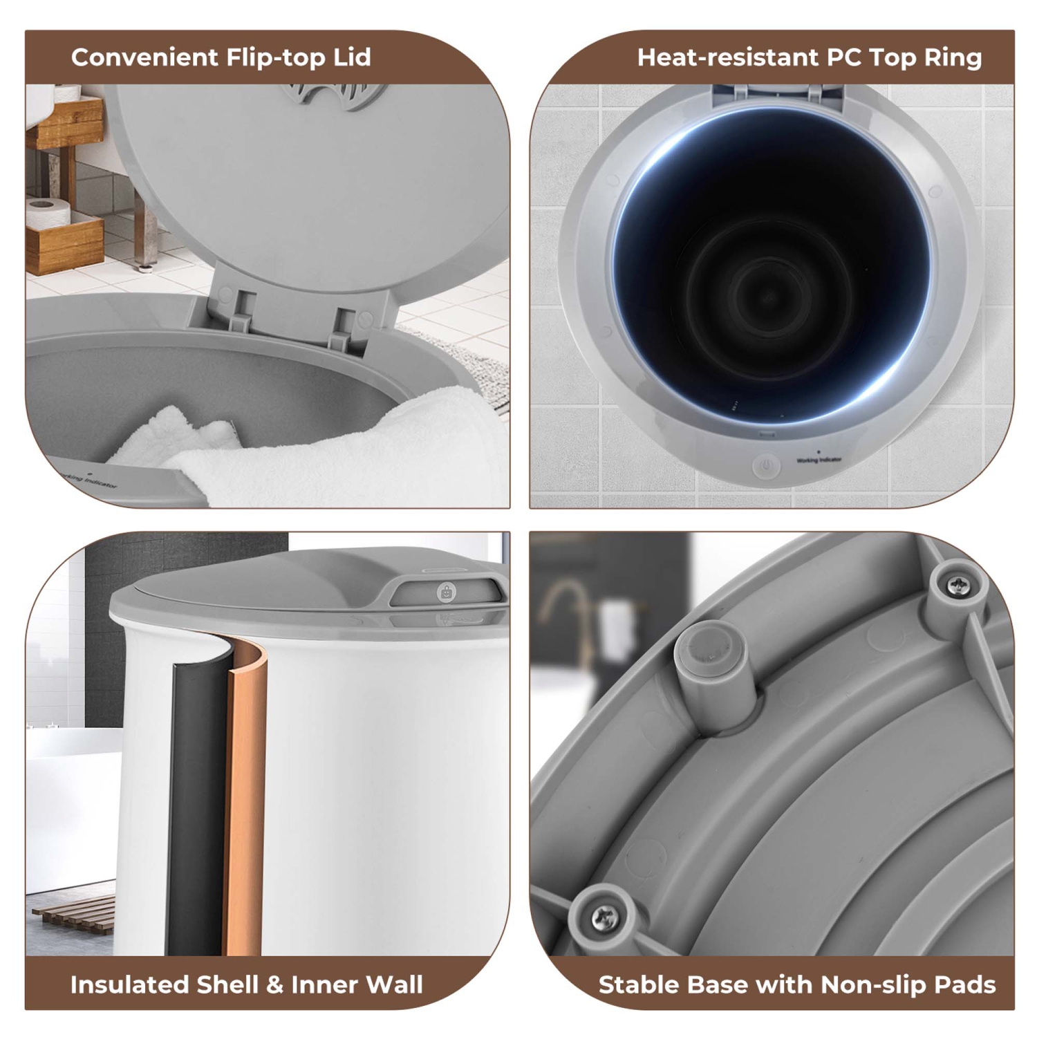 Chauffe-serviette 21&nbsp;L de Costway pour salle de bain avec couvercle rabattable et arrêt automatique