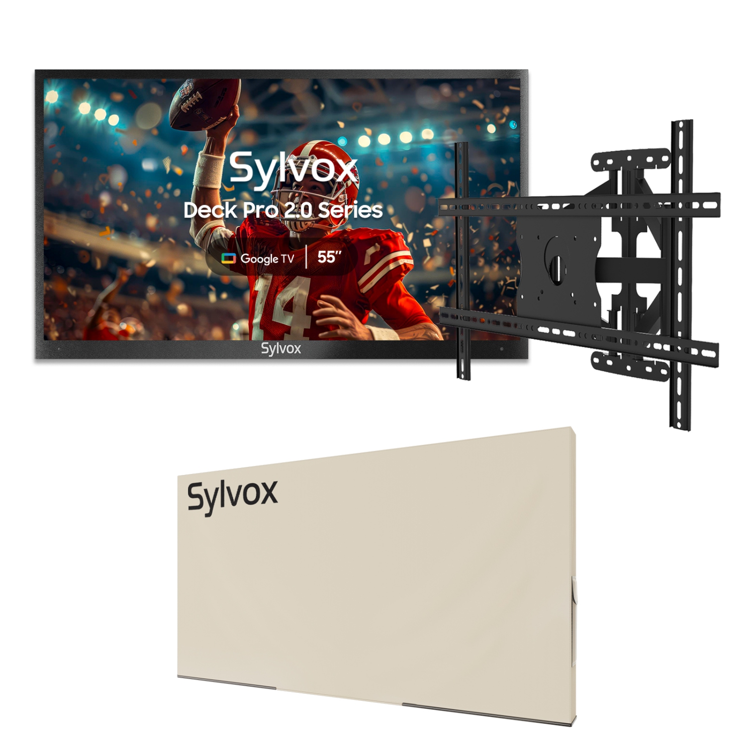 SYLVOX 55" Outdoor Smart TV + TV Mount + Cover 4K 1000nits Google Outside Television Built-in Google Assistant, Chormecast, IP55 Waterproof TV for Partial Sun (Deck Pro 2.0)