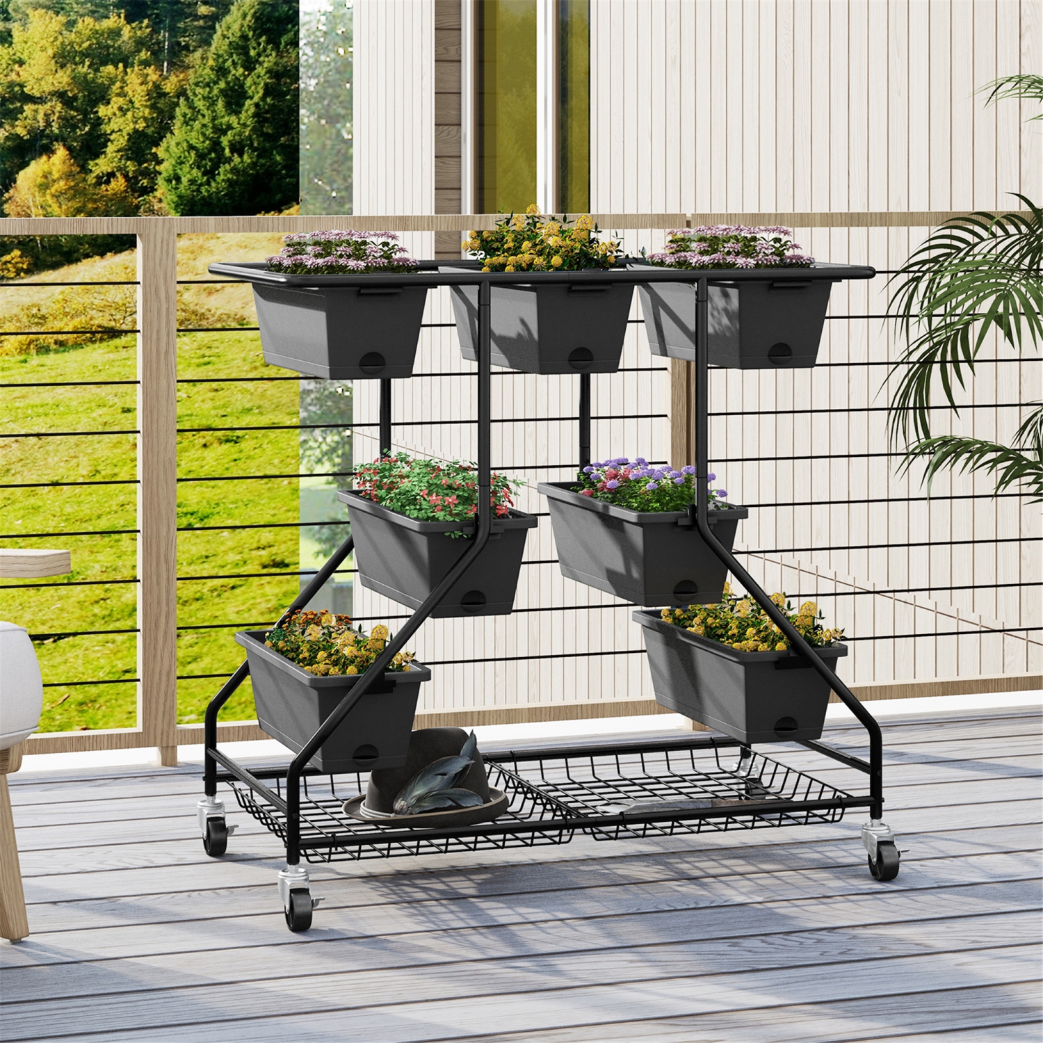 Gymax 3-tier Vertical Raised Garden Bed w/ 7 Planter Boxes Drainage Holes Storage Shelf