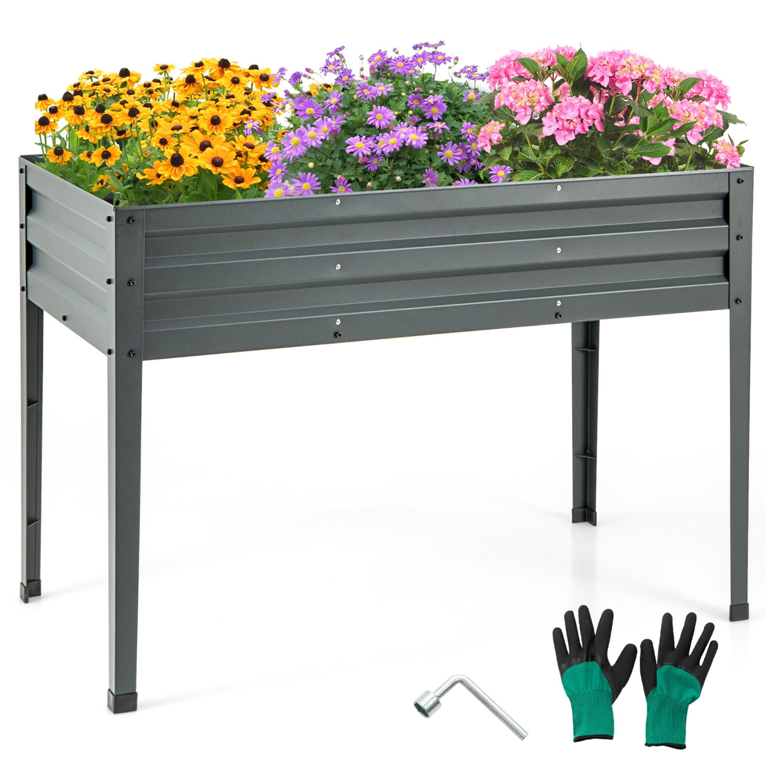 Gymax 46'' x 24'' x 32'' Galvanized Raised Garden Bed w/ Legs Drainage Holes for Flowers