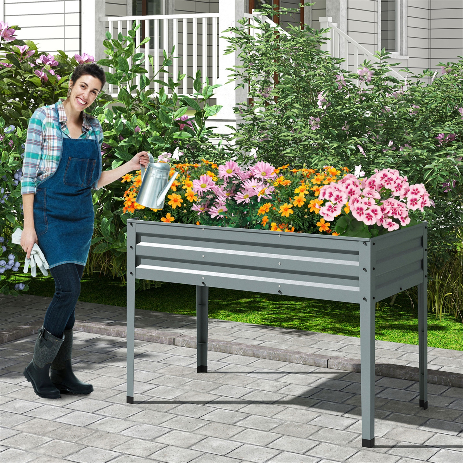 Gymax 46'' x 24'' x 32'' Galvanized Raised Garden Bed w/ Legs Drainage Holes for Flowers
