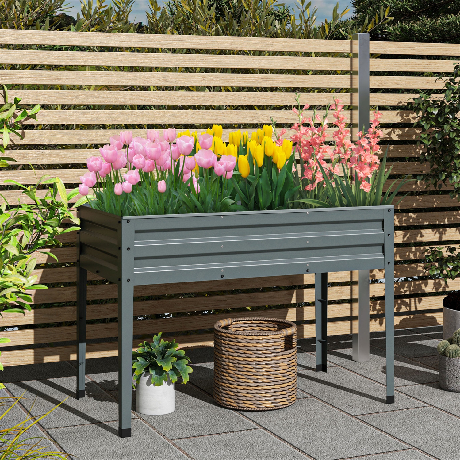 Gymax 46'' x 24'' x 32'' Galvanized Raised Garden Bed w/ Legs Drainage Holes for Flowers