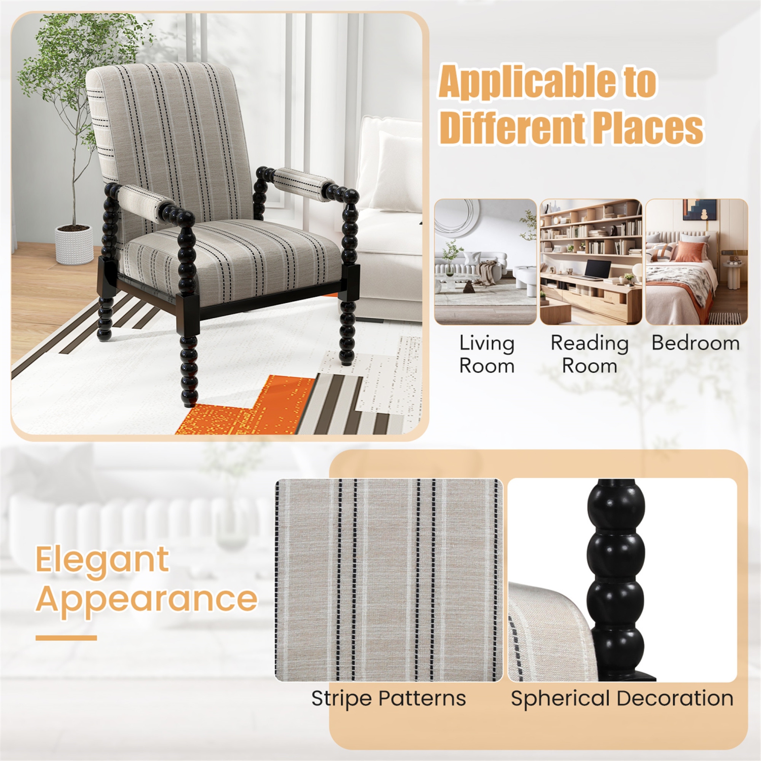 Gymax 2PCS Accent Chair Upholstered Armchair w/ Rubber Wood Frame Ergonomic Backrest