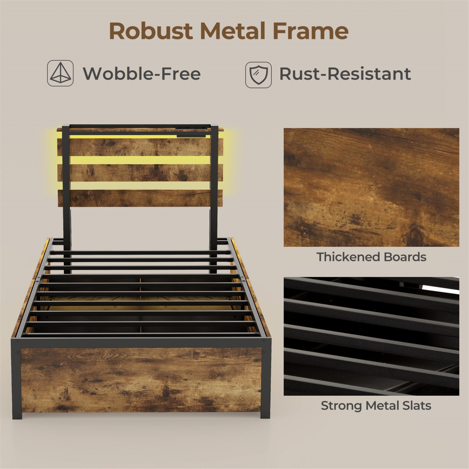 Gymax Twin Size Bed Frame w/ Drawers LED Lights Outlets & USB Ports Smart APP Control