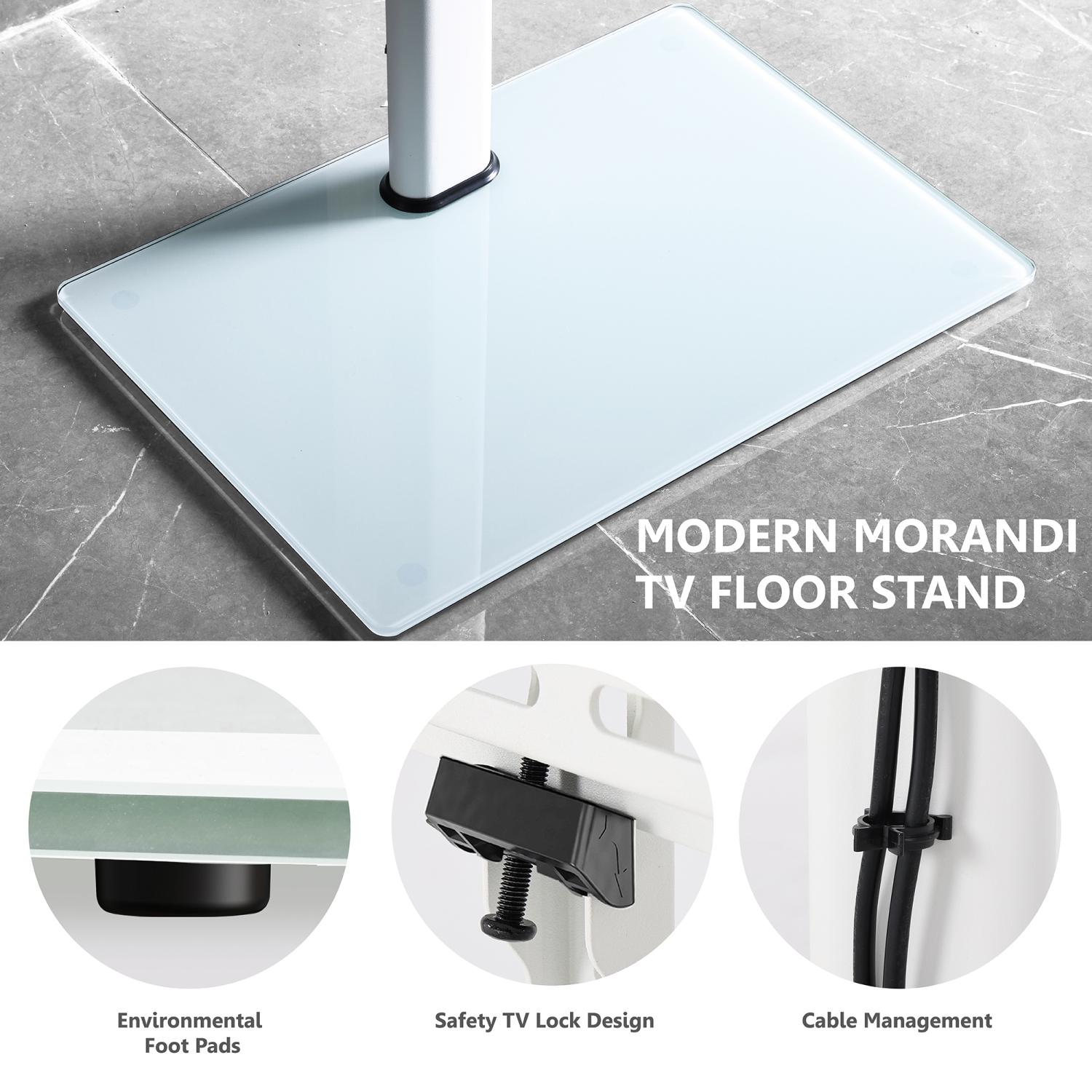 Meuble de téléviseur avec base en verre trempé de FITUEYES pour 32 à 60 po Max. Support de téléviseur en coin mince de 48,8 po de hauteur avec