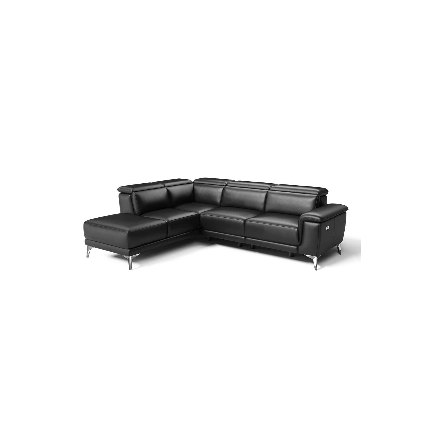 Valencia Pista Leather Reclining Sectional Sofa Left-Arm Chaise Black