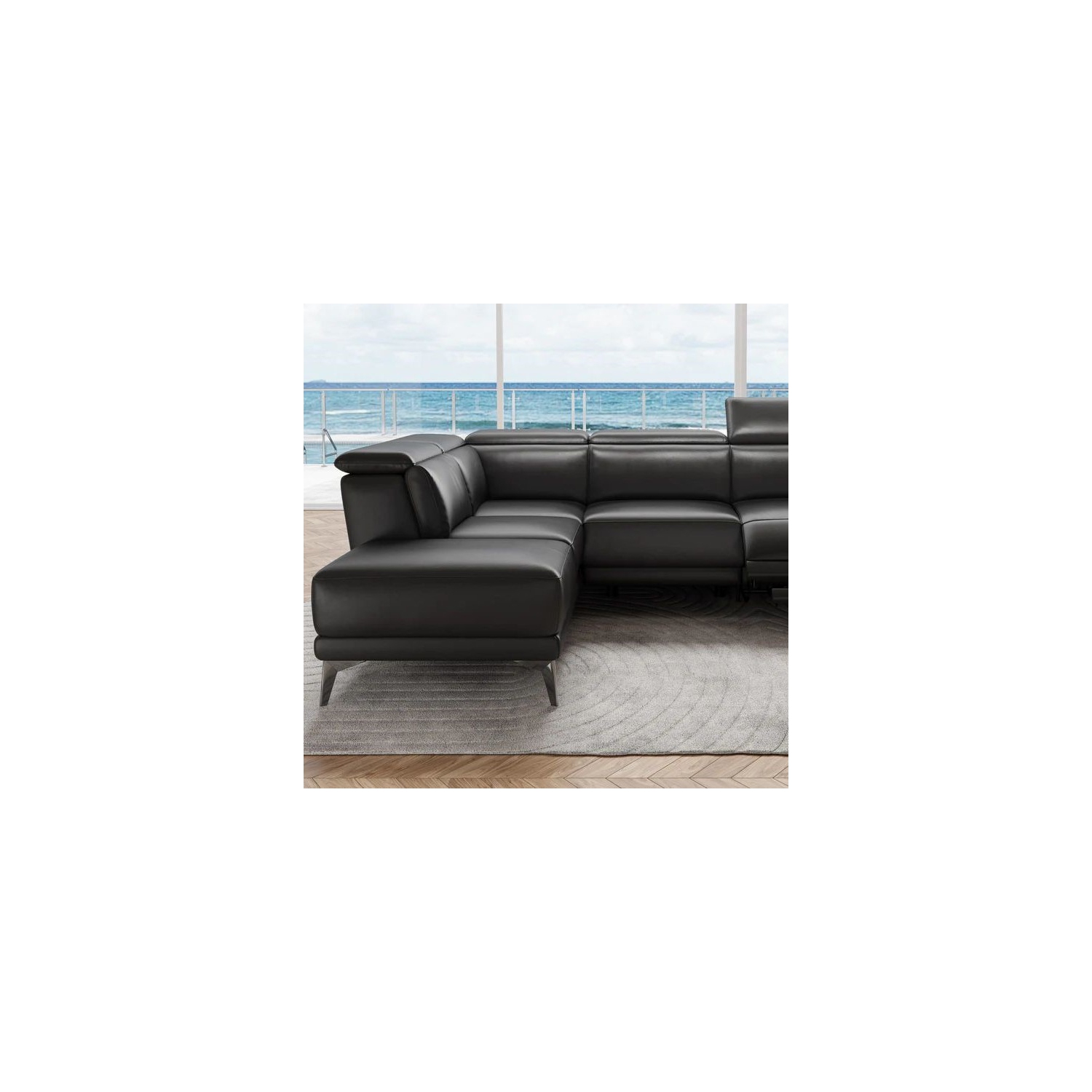 Valencia Pista, divan modulaire inclinable en cuir, fauteuil gauche, noir