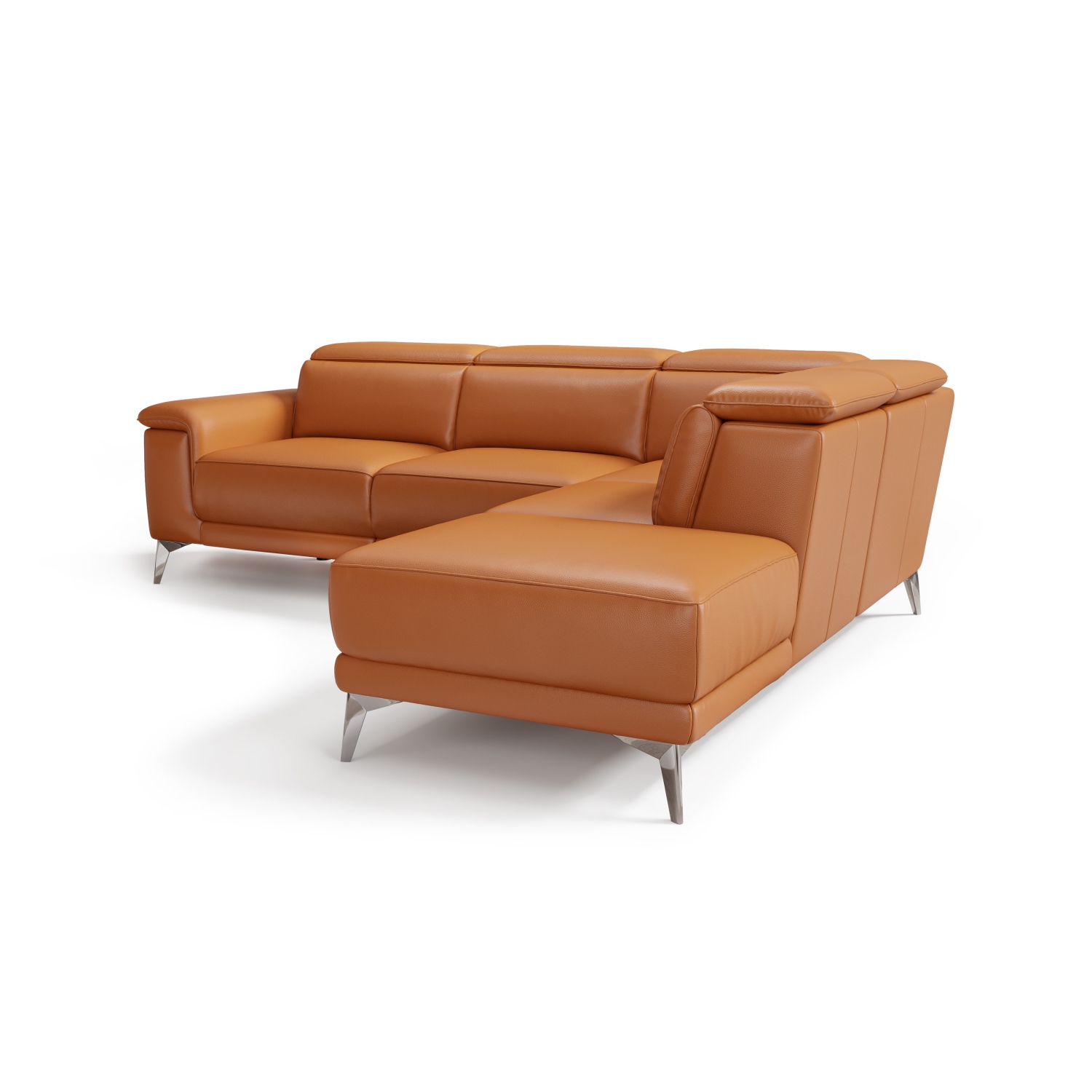 Valencia Pista, divan modulaire inclinable en cuir à accoudoir droit, cognac