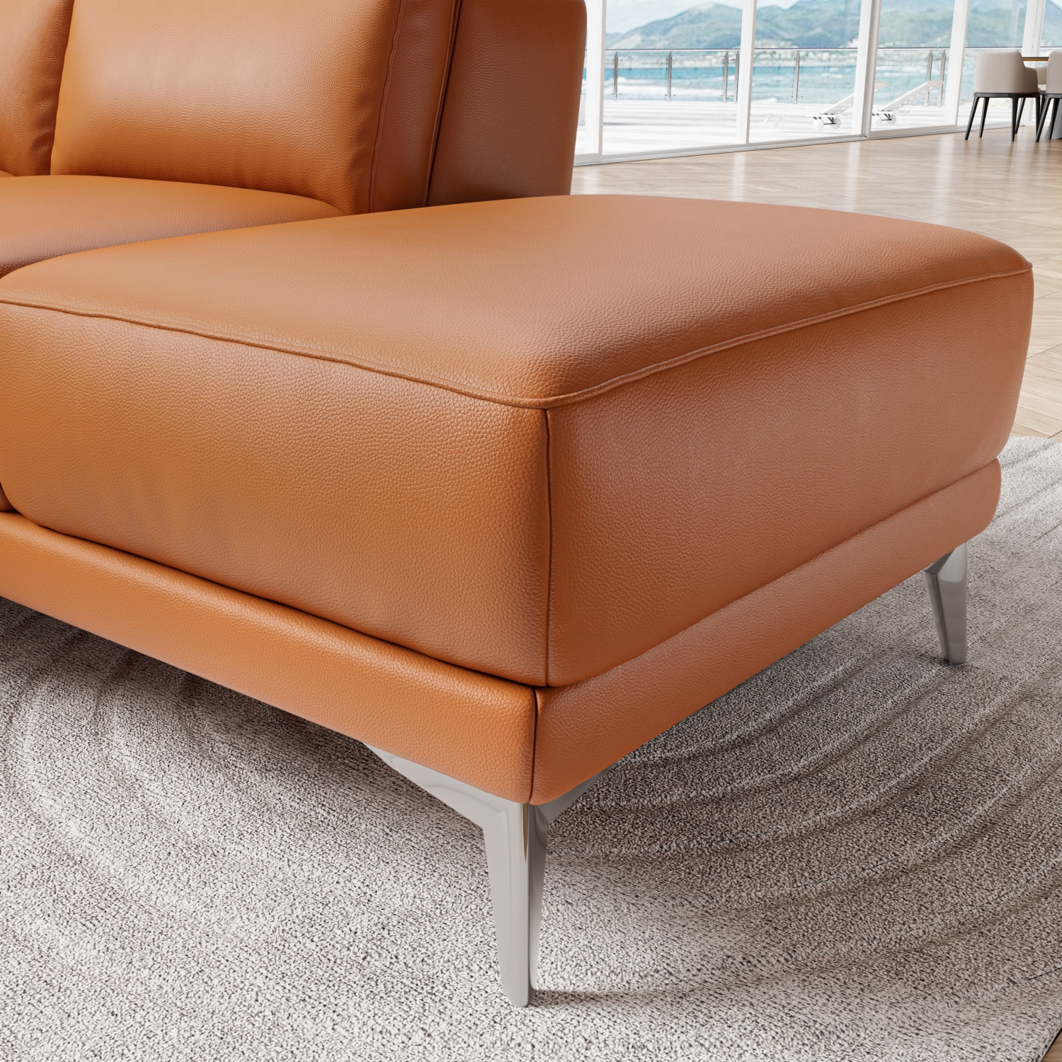 Valencia Pista, divan modulaire inclinable en cuir à accoudoir droit, cognac