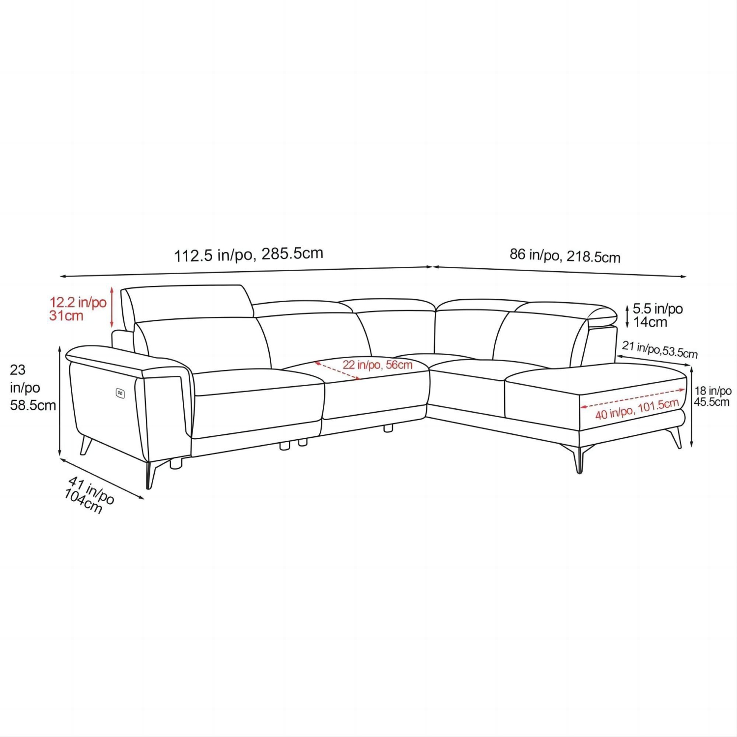 Valencia Pista, divan modulaire inclinable en cuir à accoudoir droit, cognac