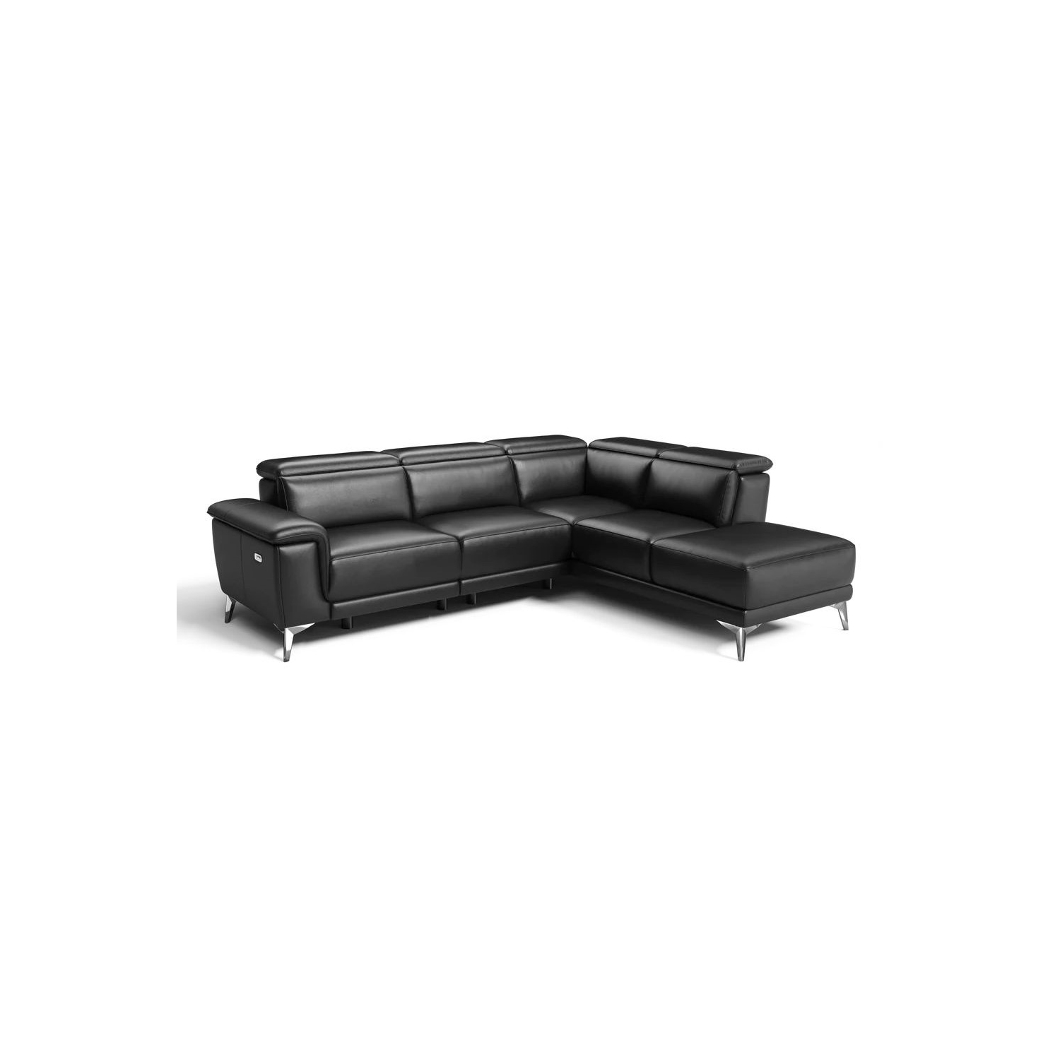 Valencia Pista Leather Reclining Sectional Sofa Right-Arm Chaise Black