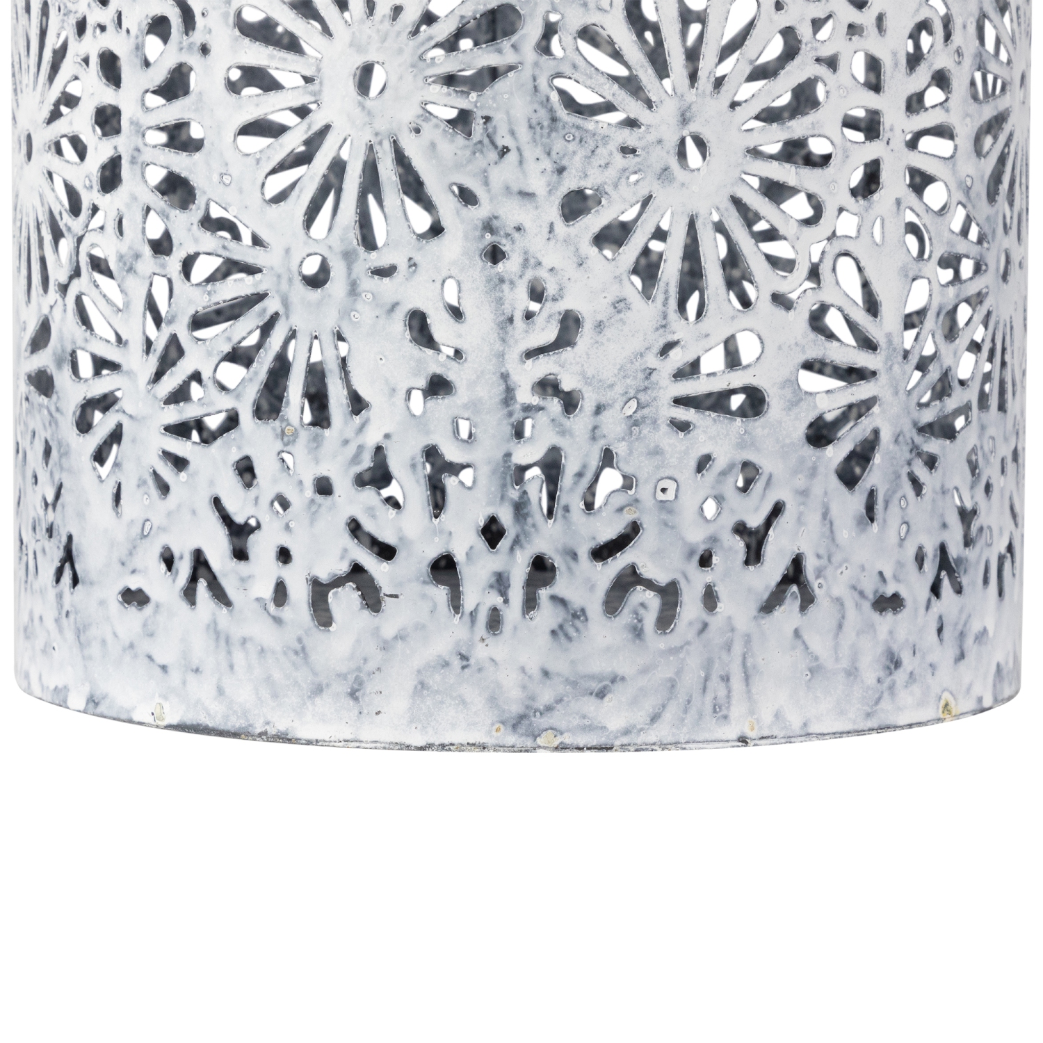 Bougeoirs en fer à fleurs coupés au laser - 10 po - Gris et blanc - Ensemble de 2