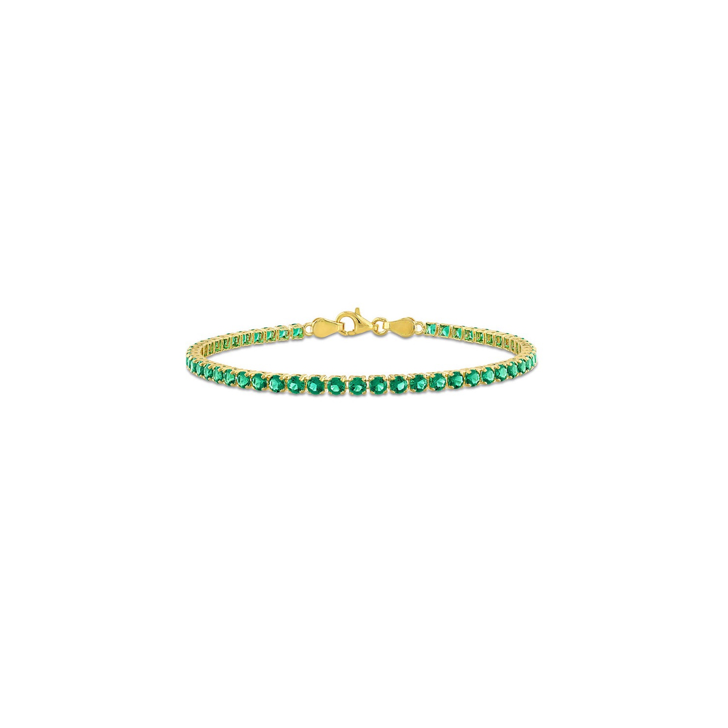 Bracelet tennis en argent sterling plaqué jaune avec émeraudes synthétiques d'4,59&nbsp;carat
