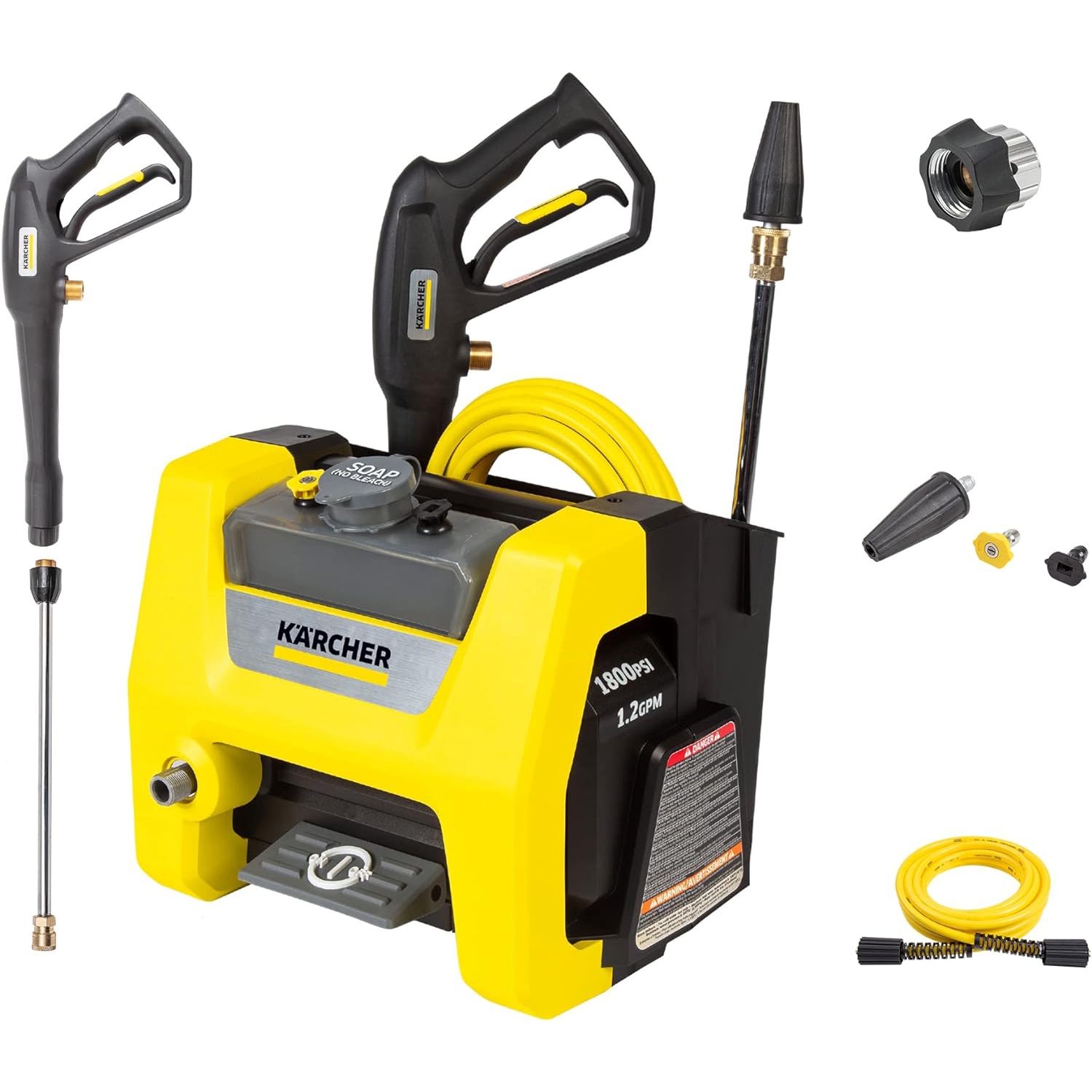 Karcher K1800PS Cube 1800 PSI 1.2 GPM Electric Power Pressure Washer with Turbo, 15°, & Soap Nozzles