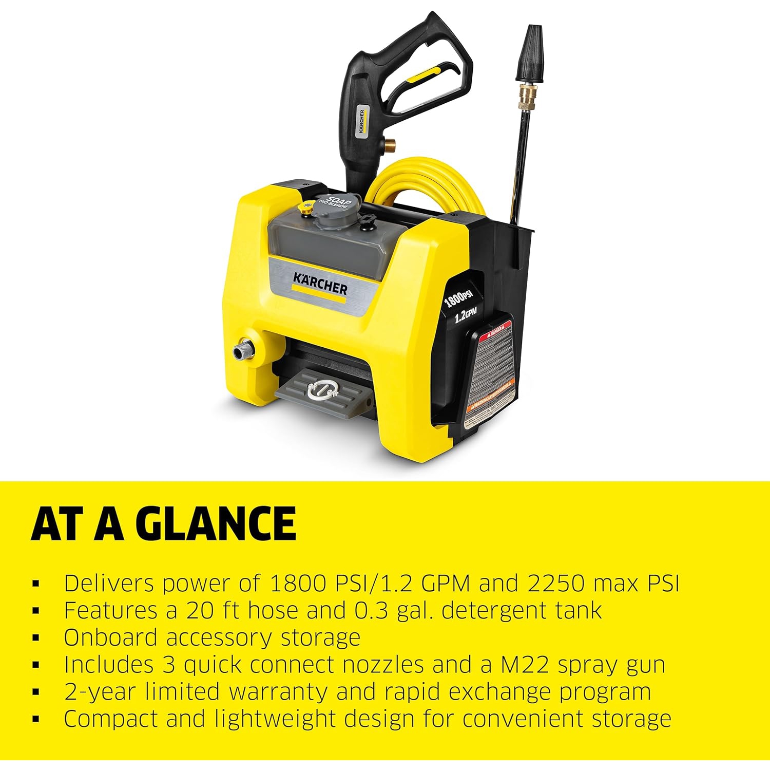 Pulvérisateur électrique Karcher K1800PS Cube 1800 lb/po² 1,2 gal/min avec Turbo, 15° et buses à savon