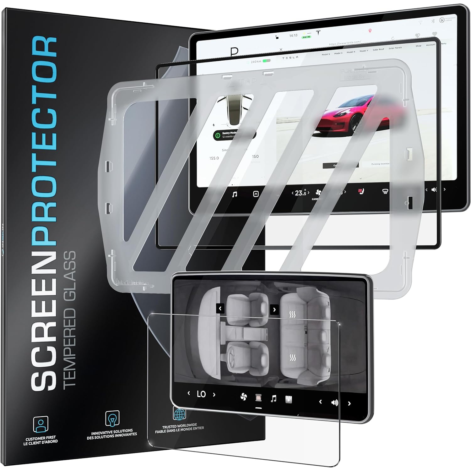 Inskin Screen Protector for Tesla Model 3 Highland 2024-Tempered Glass Set for Dashboard Display & Rear Screen (8 inch), Matte Anti-Glare, Auto-Align