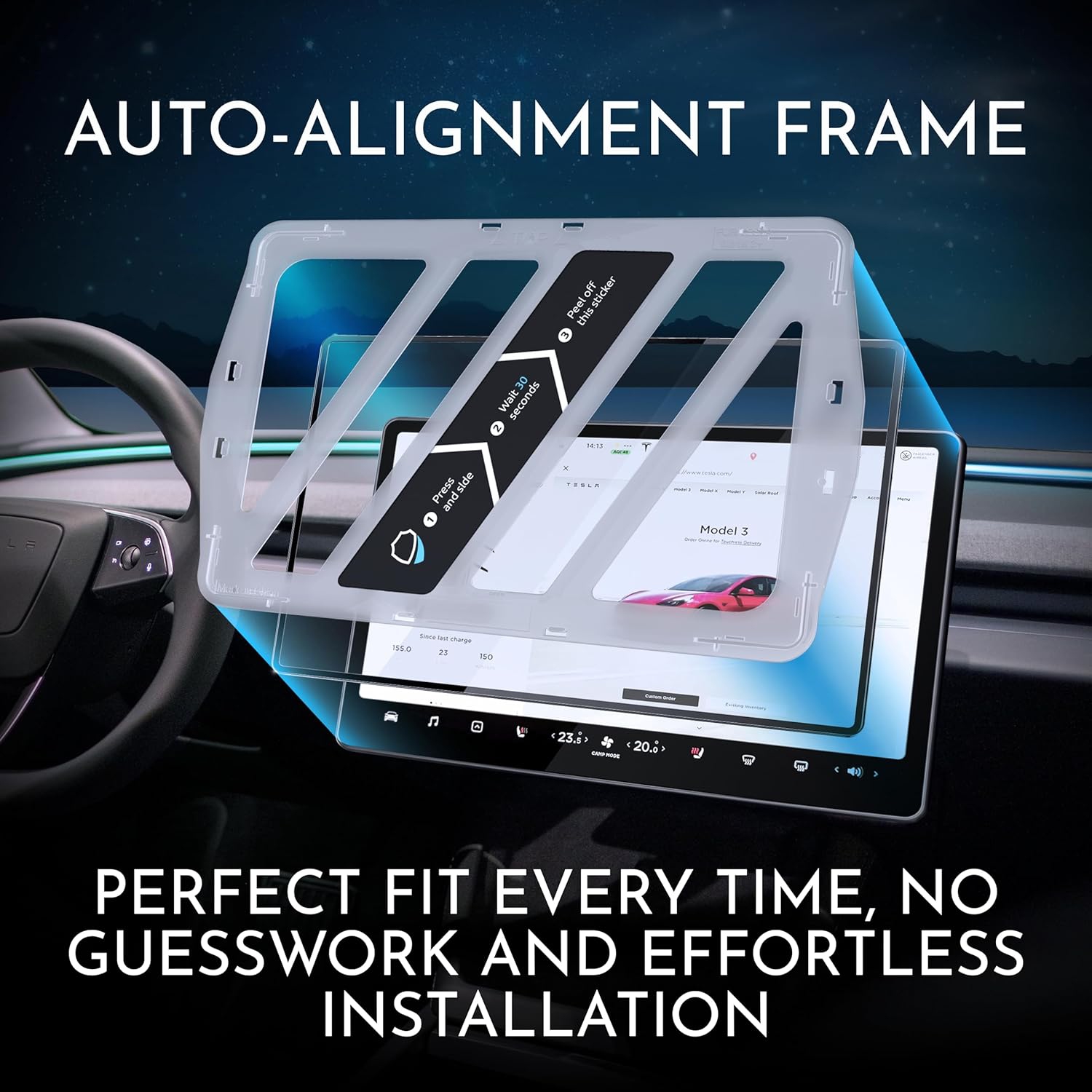 Inskin Screen Protector for Tesla Model 3 Highland 2024-Tempered Glass Set for Dashboard Display & Rear Screen (8 inch), Matte Anti-Glare, Auto-Align