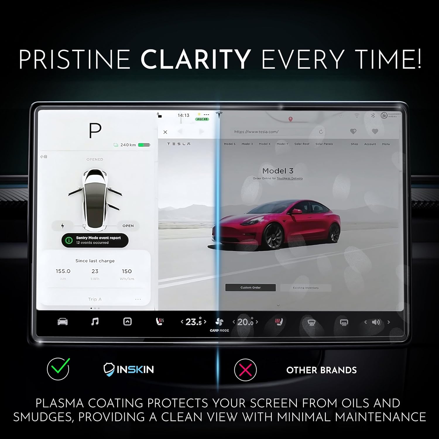 Inskin Screen Protector for Tesla Model 3 Highland 2024-Tempered Glass Set for Dashboard Display & Rear Screen (8 inch), Matte Anti-Glare, Auto-Align