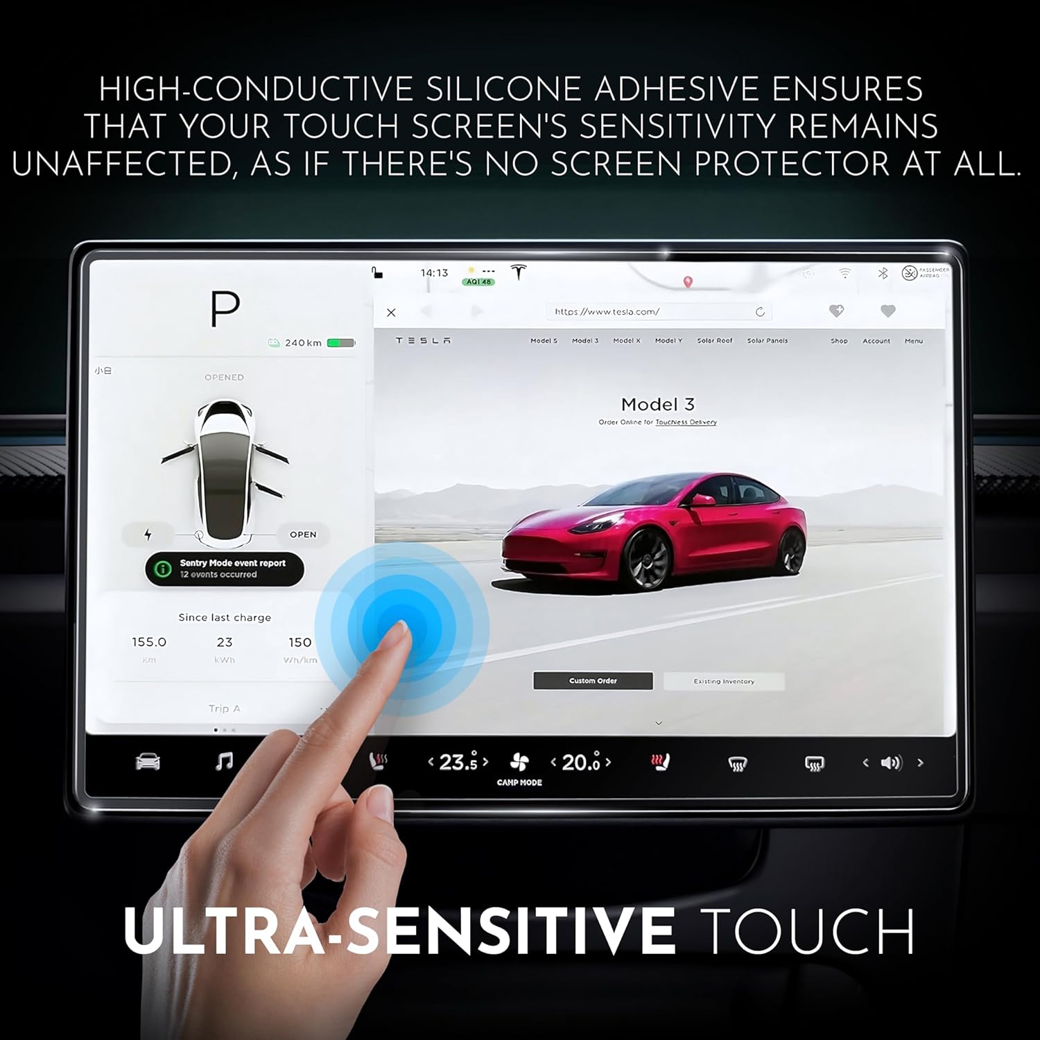 Inskin Screen Protector pour Tesla Model X/Model S (2021-2024), 17&nbsp;po-Dashboard, UHD Clear, Auto-Align, anti-empreintes