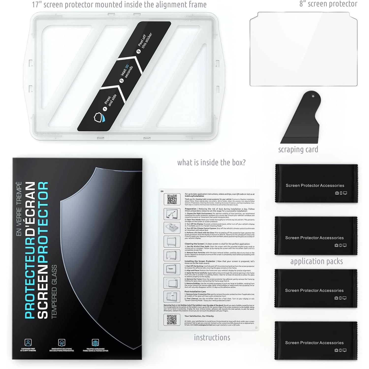 Inskin Screen Protector for Tesla Model X / Model S (2021-2024)-Glass Set for Dashboard (17 inch) & Rear Screen (8 inch), UHD Clear, Auto-Align,