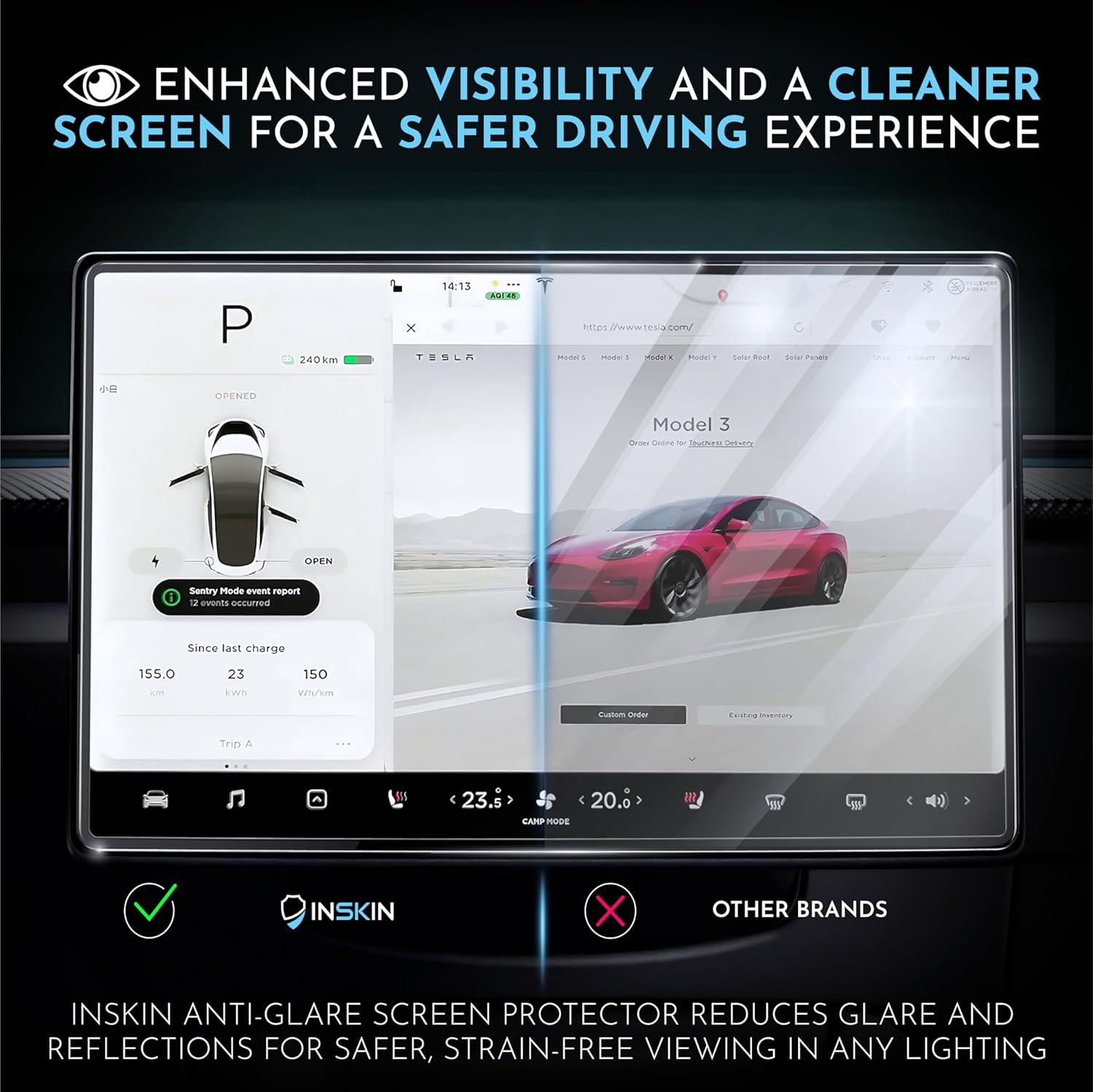 Inskin Screen Protector pour Tesla Model X / Model S (2021-2024), 17&nbsp;po-Dashboard, Matte anti-Glare, Auto-Align, anti-empreintes digitales
