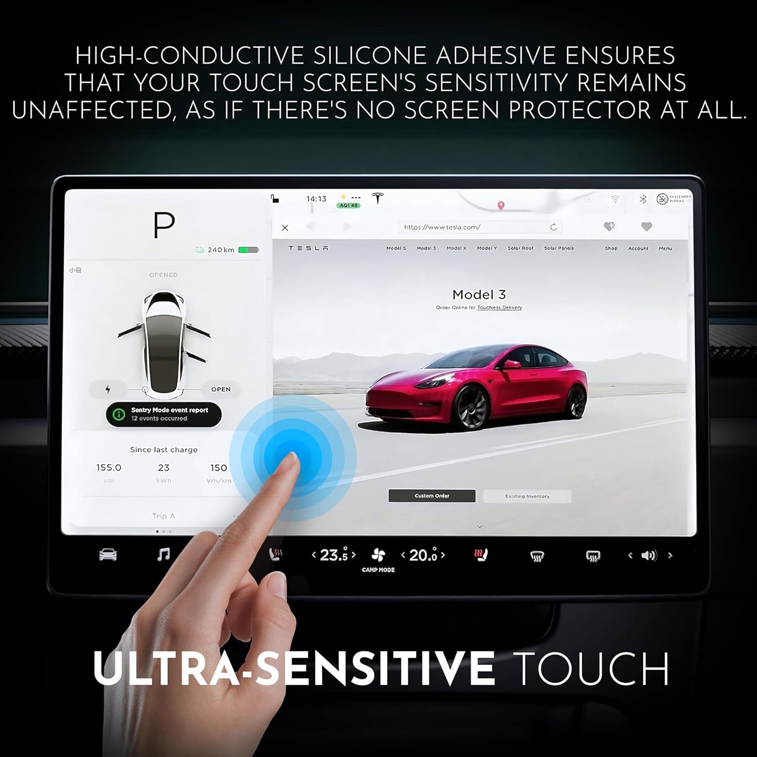Inskin – Protecteur d’écran pour Tesla Model 3/Model y (2020-2024) – verre à écran tactile pour tableau de bord, antireflet mat, alignement