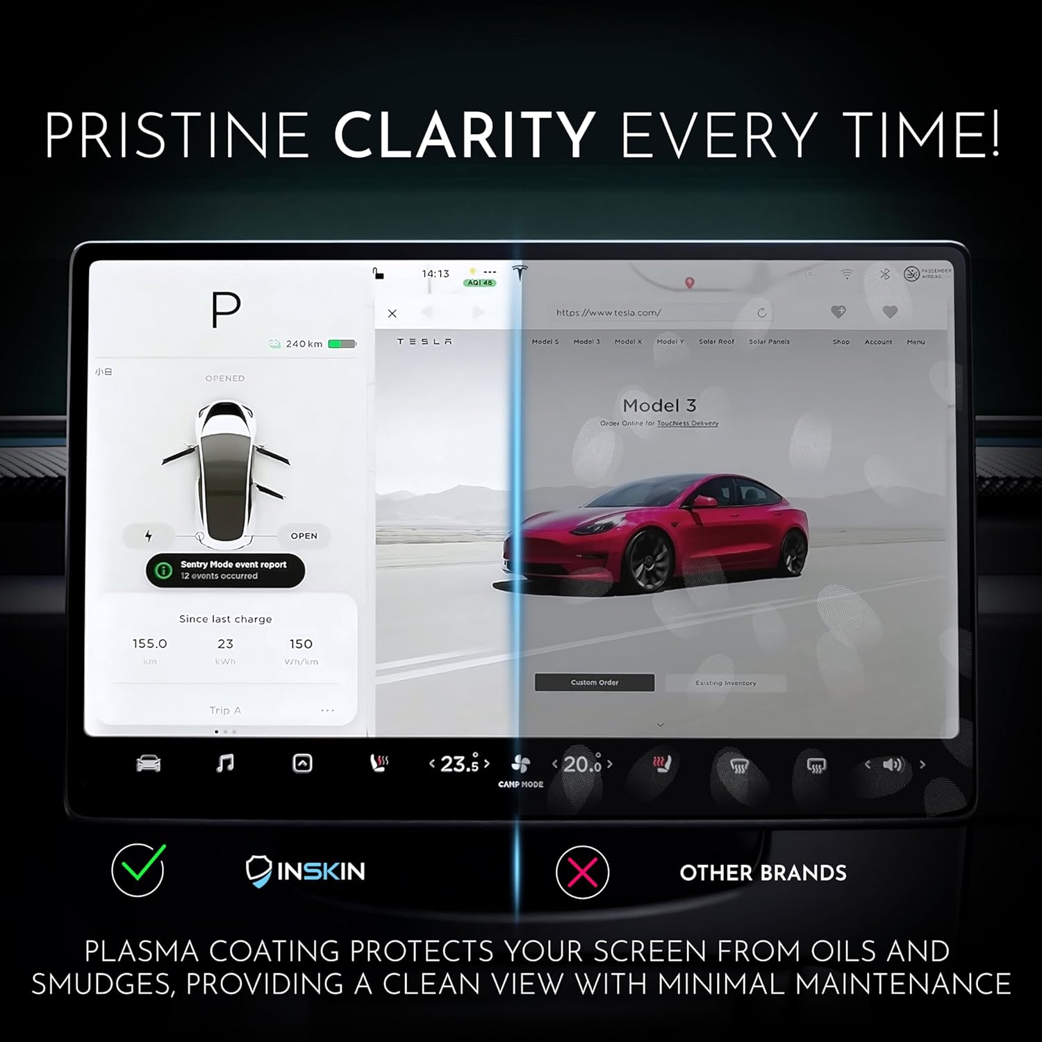 Inskin – Protecteur d’écran pour Tesla Model 3/Model y (2020-2024) – verre à écran tactile pour tableau de bord, antireflet mat, alignement